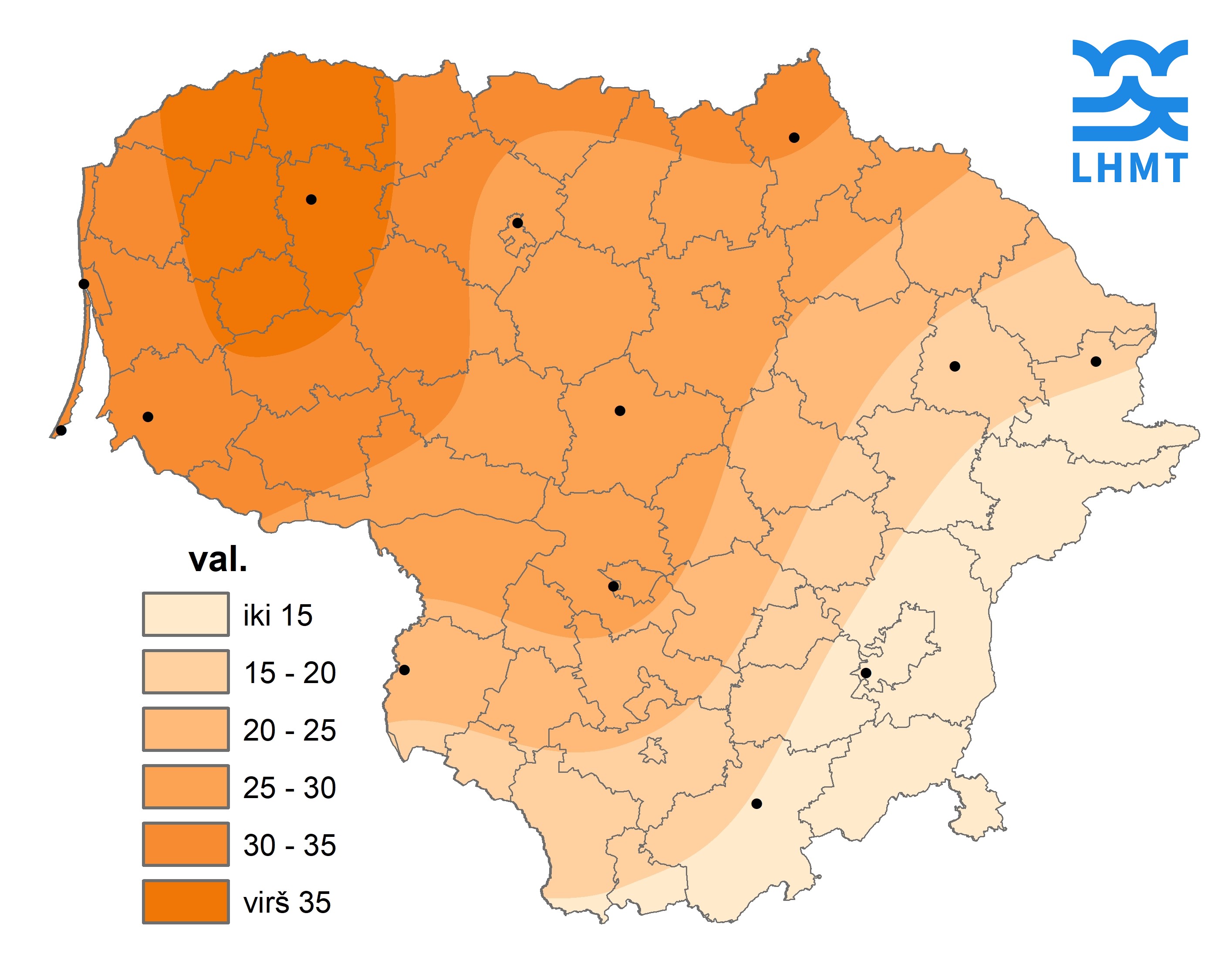  3 pav. Spalio mėnesio pirmojo dešimtadienio Saulės spindėjimo trukmė