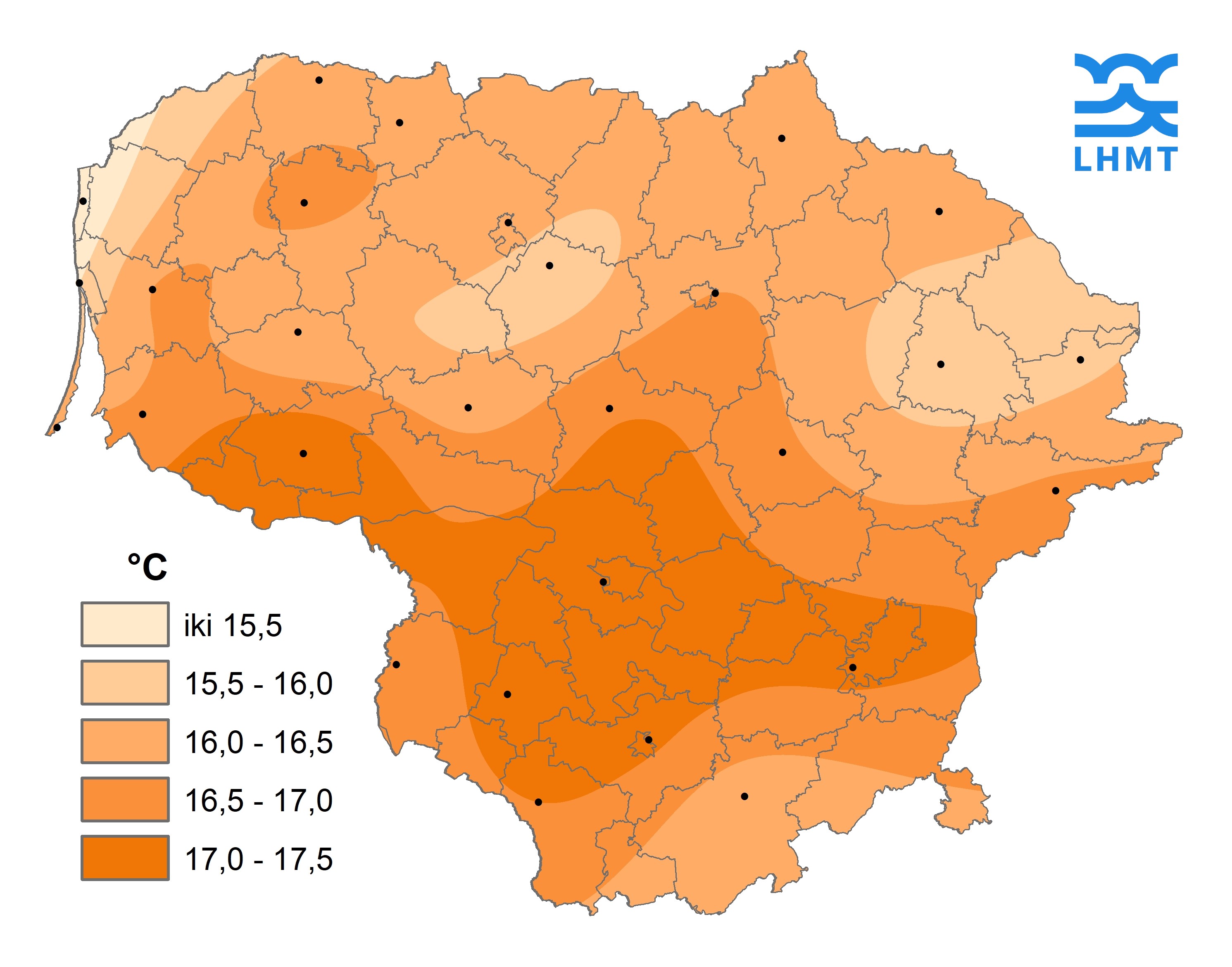  1 pav. Gegužės mėnesio vidutinė oro temperatūra