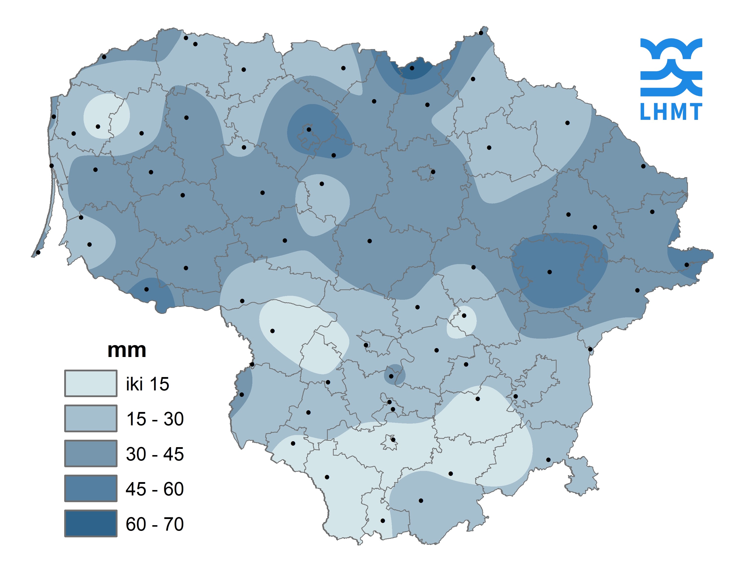  2 pav. Gegužės mėnesio kritulių kiekis