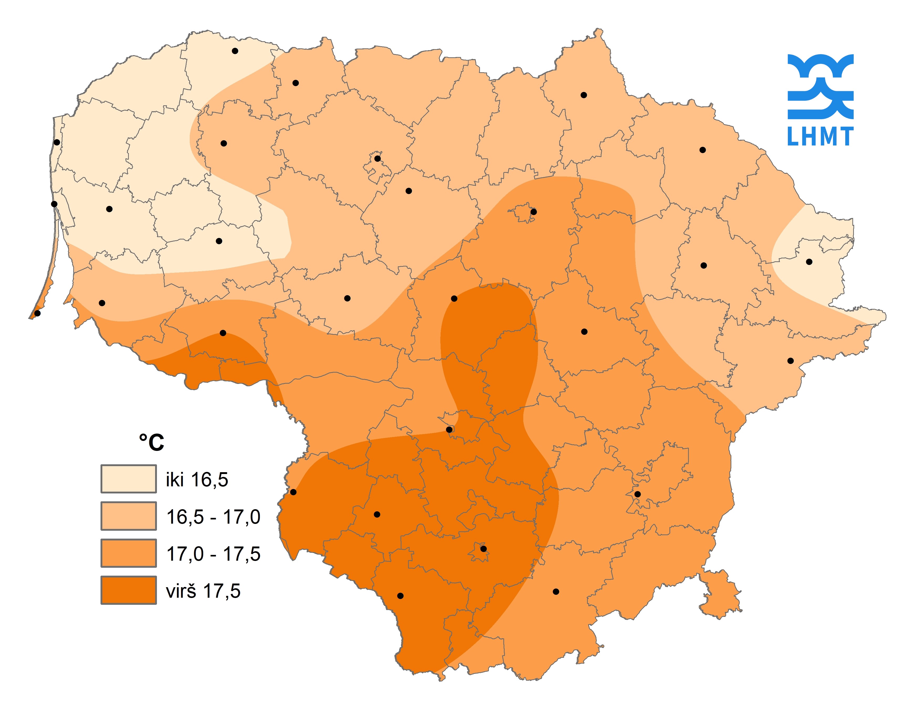  1 pav. Birželio mėnesio vidutinė oro temperatūra