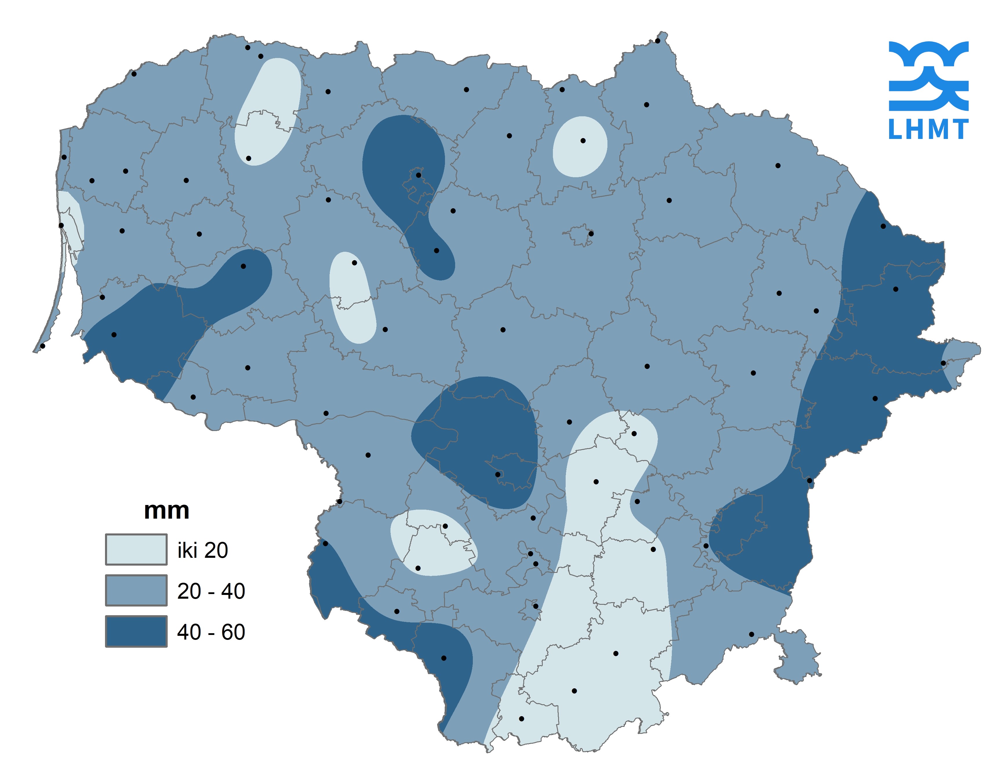  2 pav. Birželio mėnesio kritulių kiekis