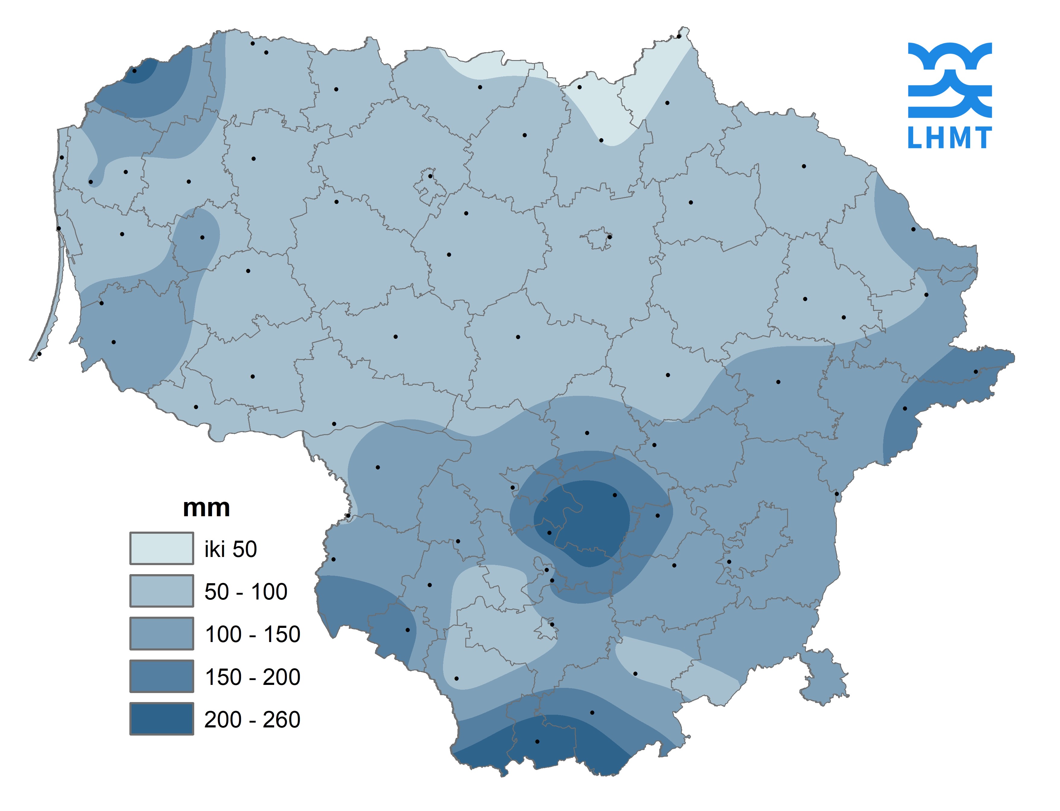  2 pav. Liepos mėnesio kritulių kiekis