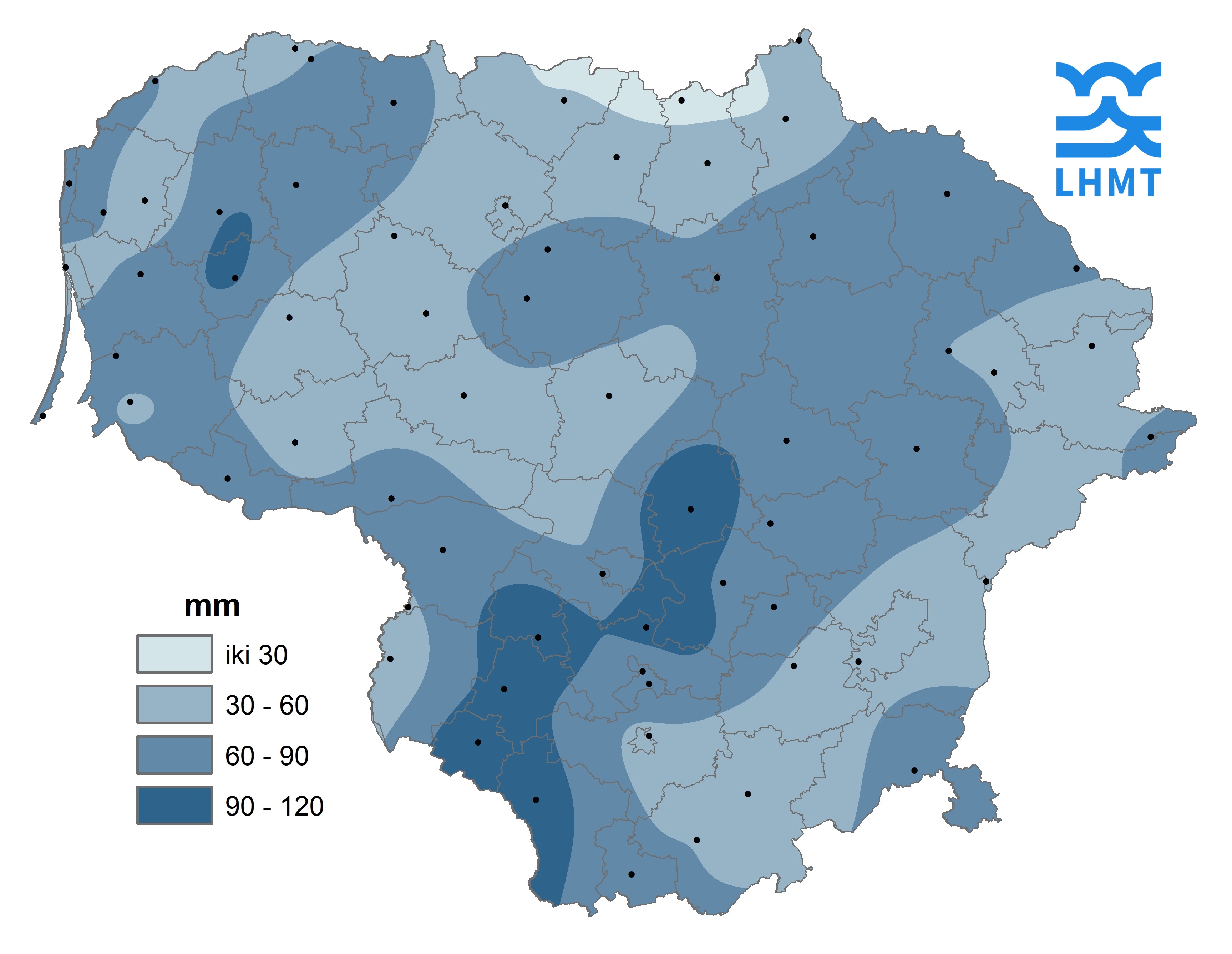  2 pav. Rugpjūčio mėnesio kritulių kiekis