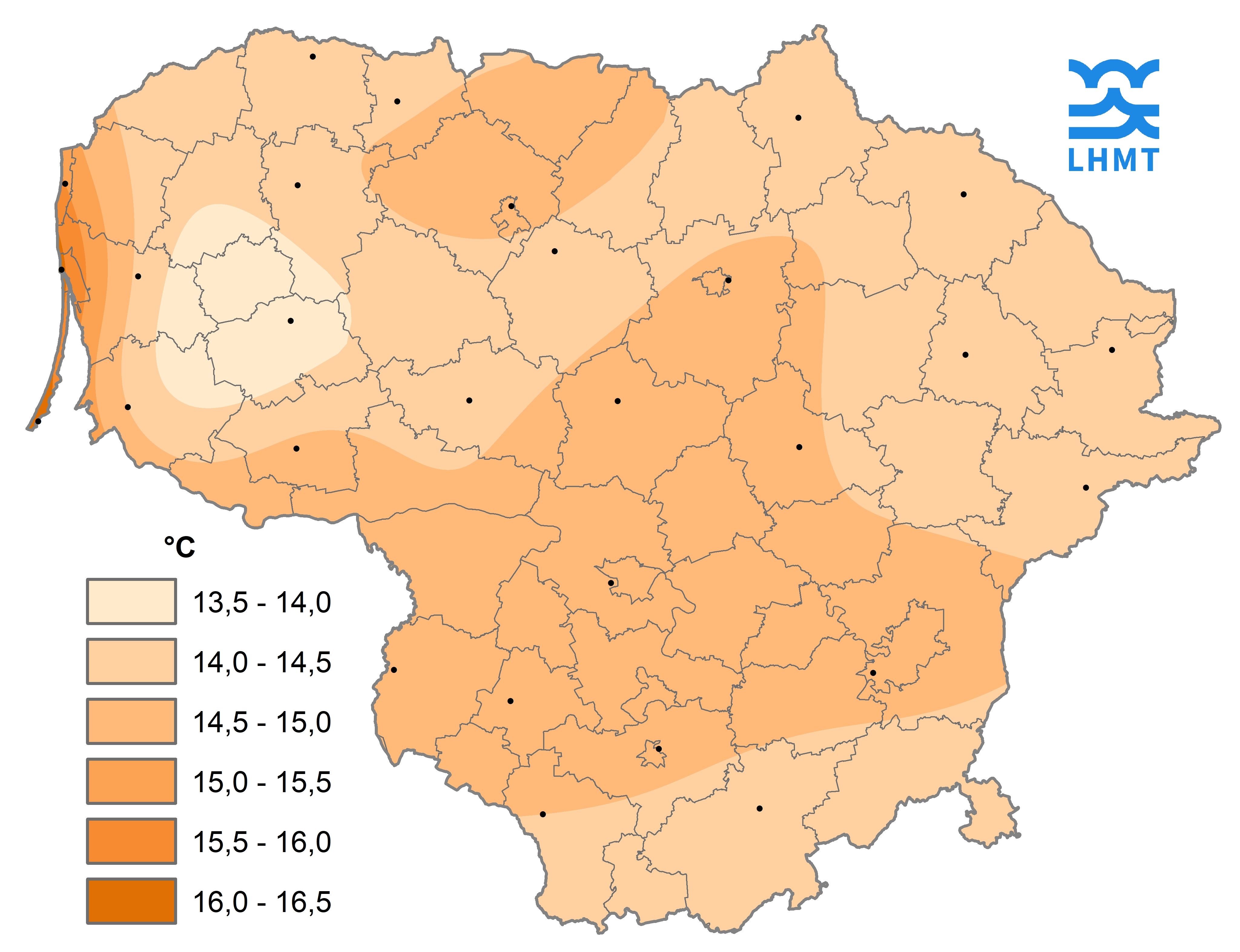  1 pav. Rugsėjo mėnesio vidutinė oro temperatūra