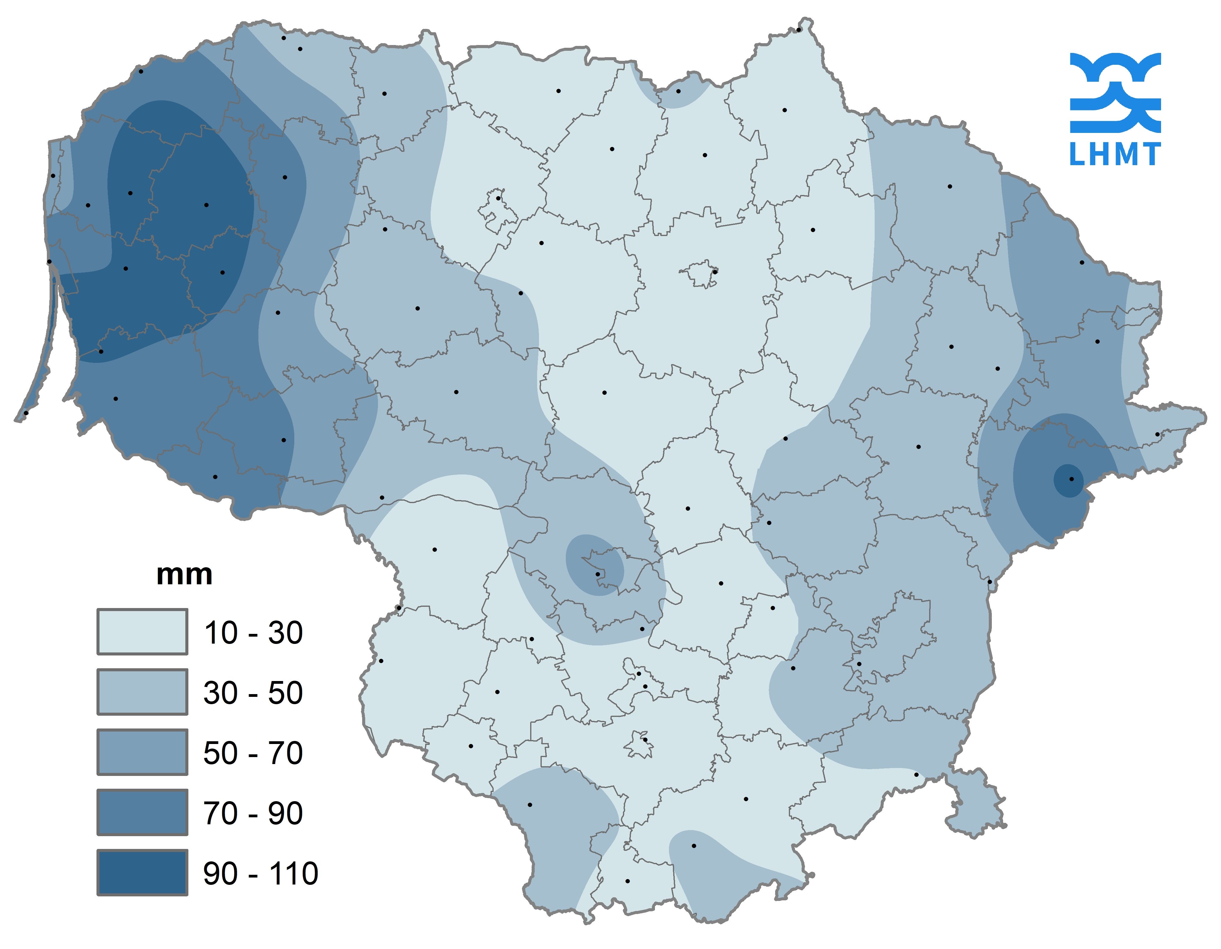  2 pav. Rugsėjo mėnesio kritulių kiekis