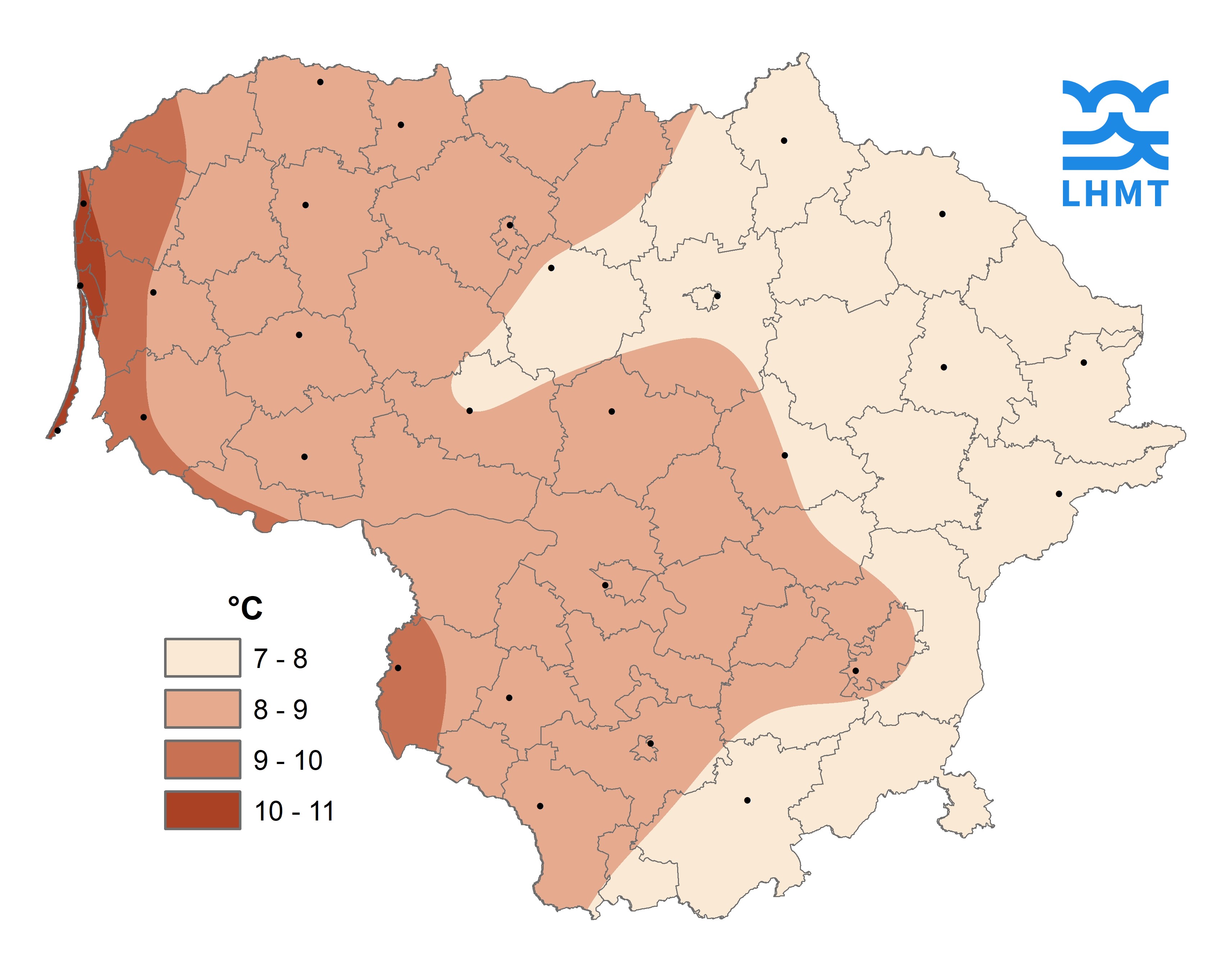  1 pav. Spalio mėnesio vidutinė oro temperatūra