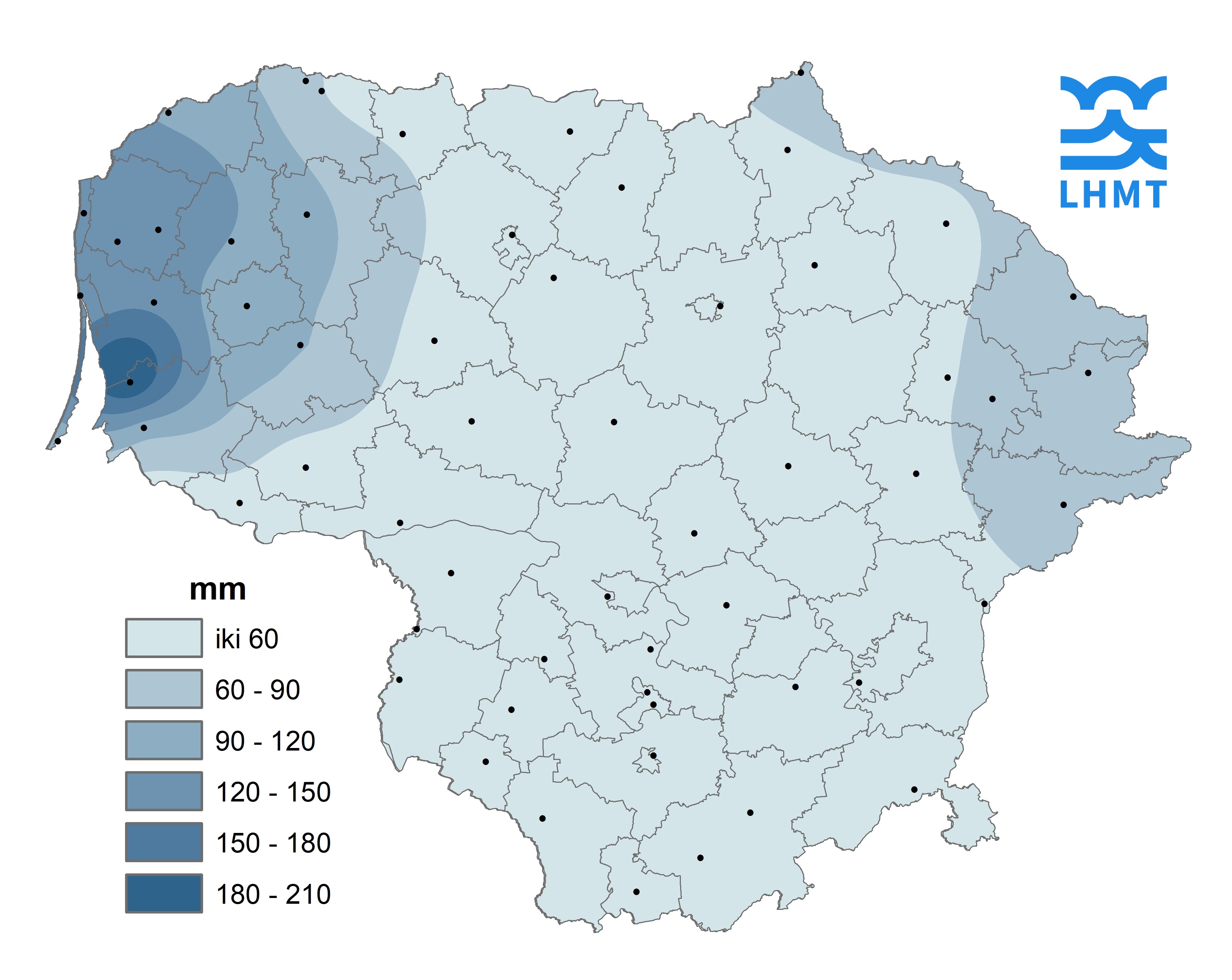  2 pav. Spalio mėnesio kritulių kiekis