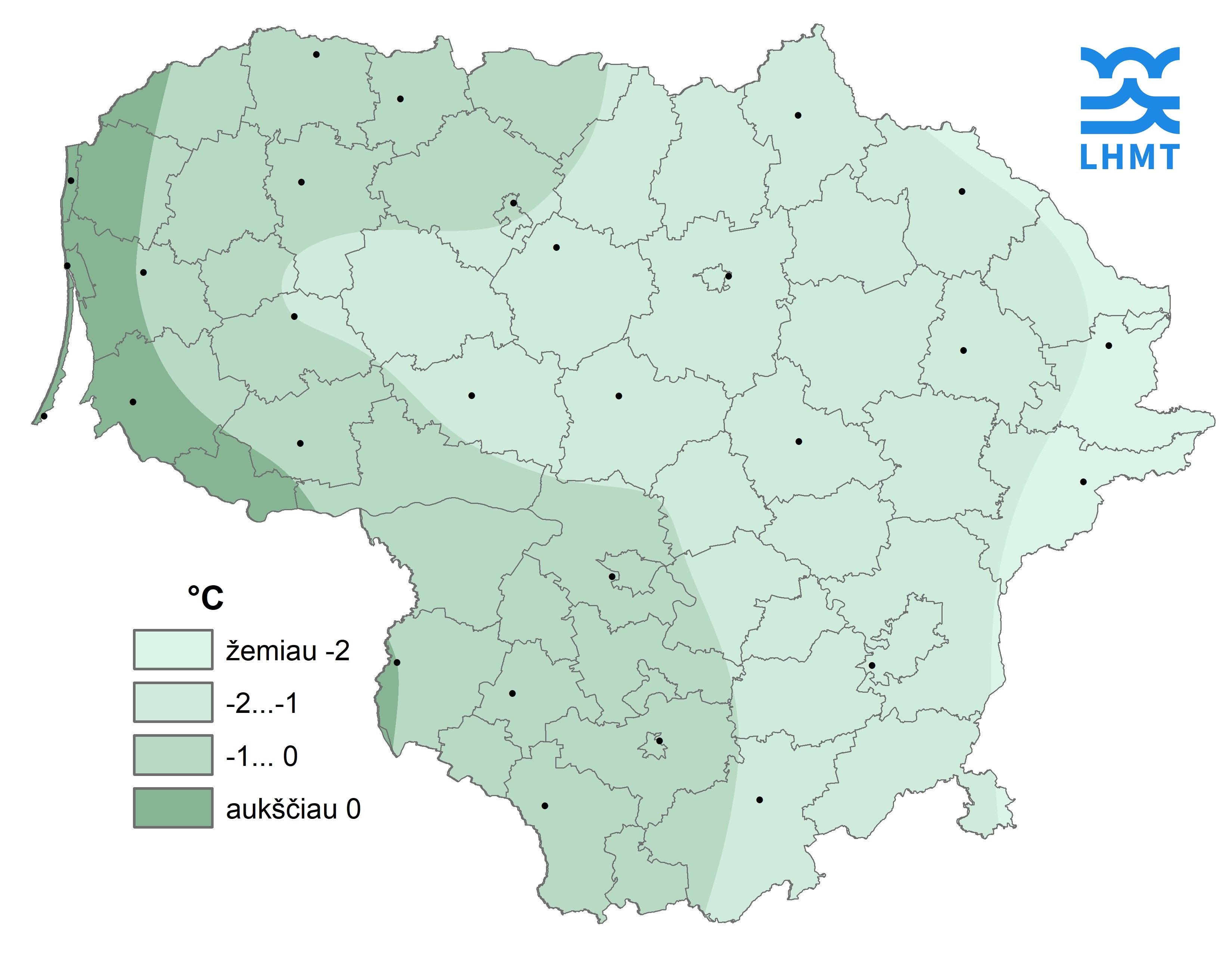  1 pav. Gruodžio mėnesio vidutinė oro temperatūra