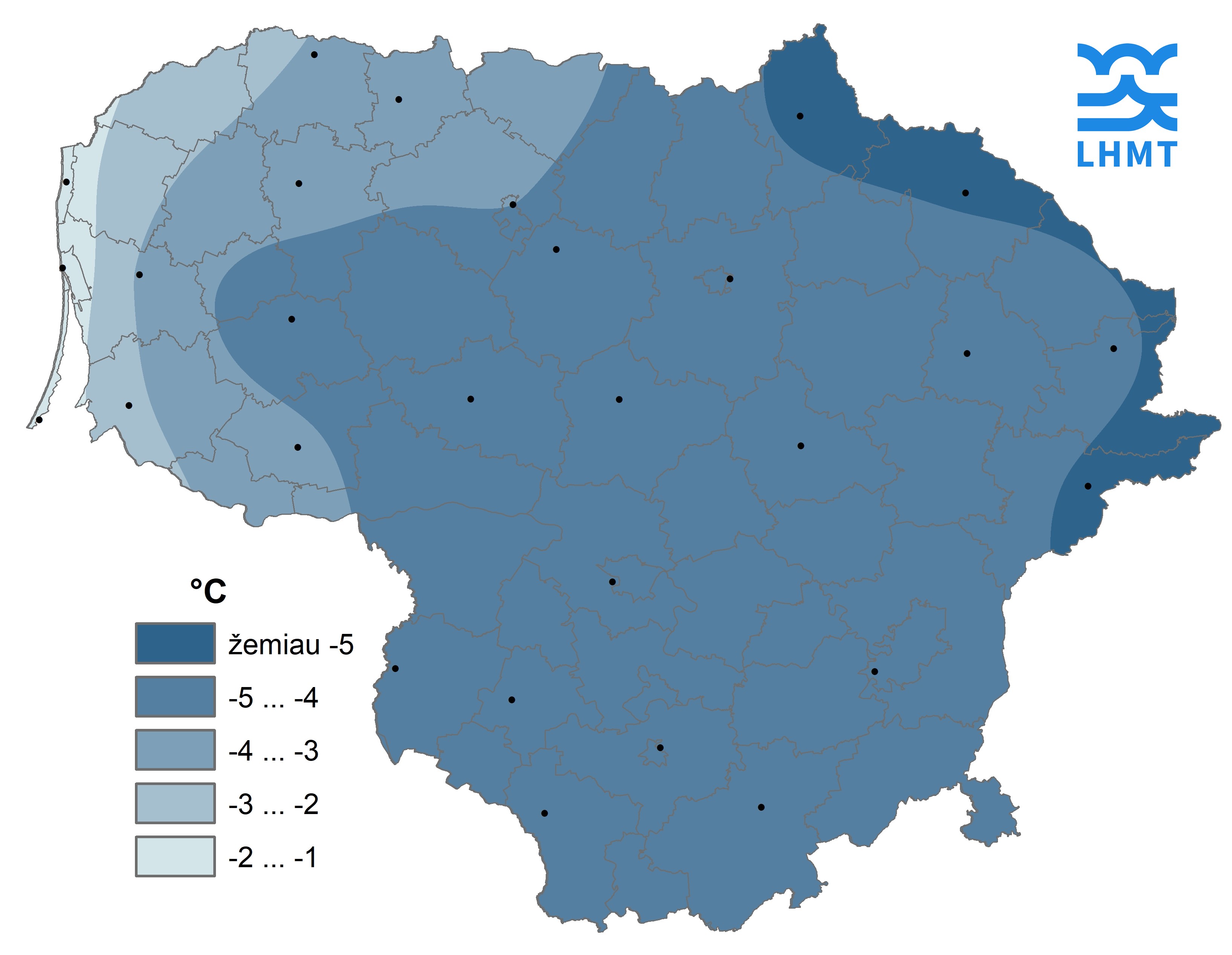  1 pav. Sausio mėnesio vidutinė oro temperatūra