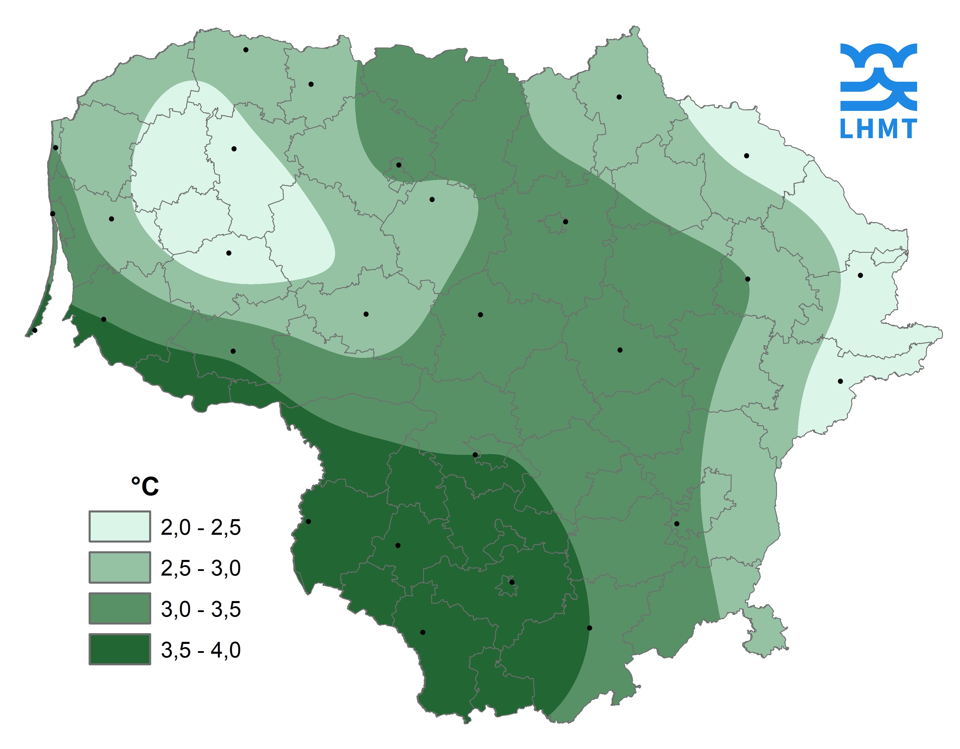  1 pav. Kovo mėnesio vidutinė oro temperatūra