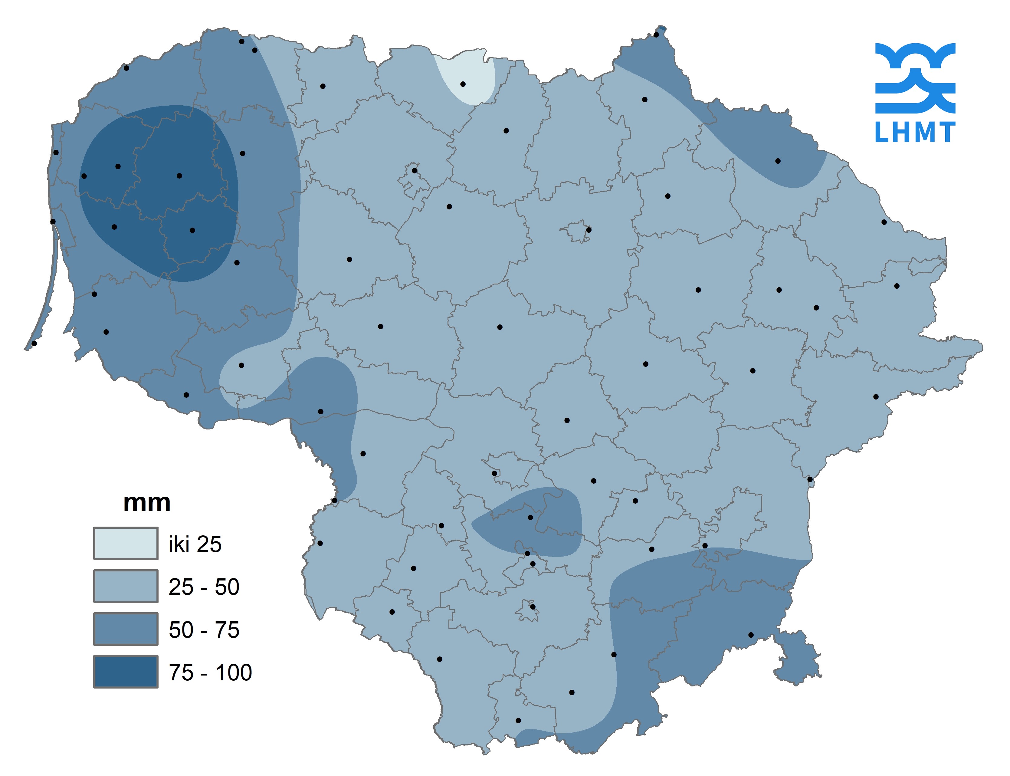  2 pav. Kovo mėnesio kritulių kiekis