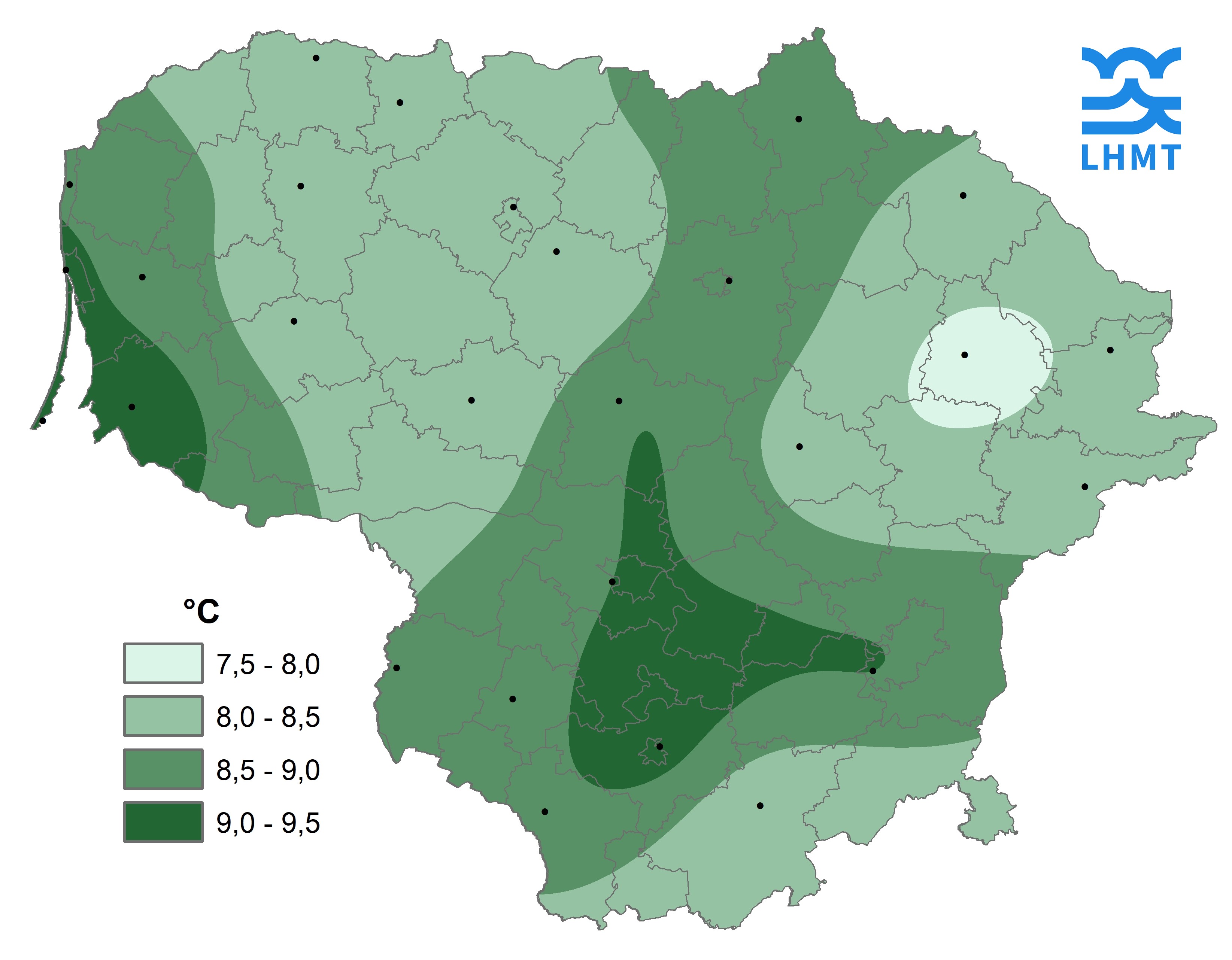  1 pav. Balandžio mėnesio vidutinė oro temperatūra