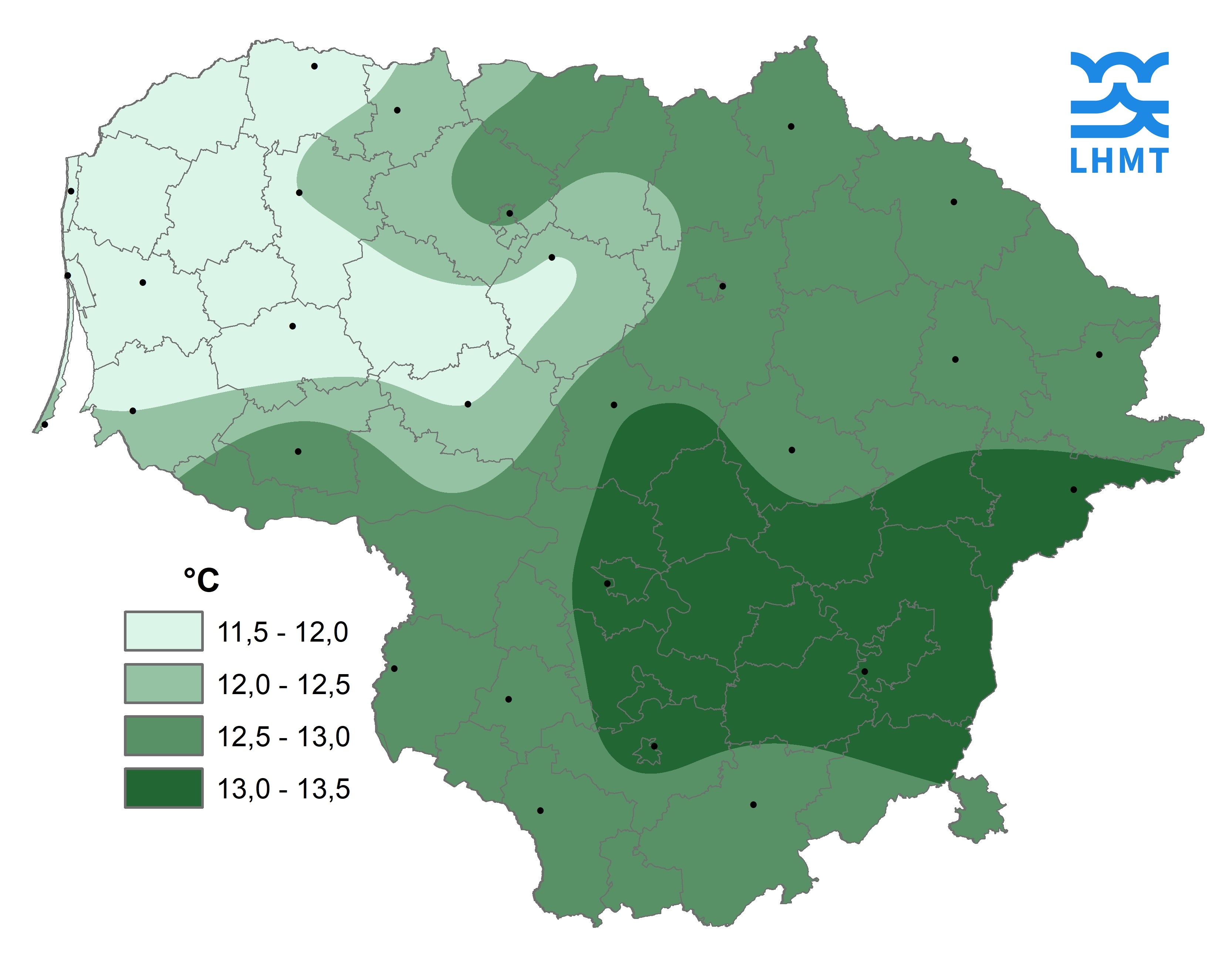  1 pav. Gegužės mėnesio vidutinė oro temperatūra