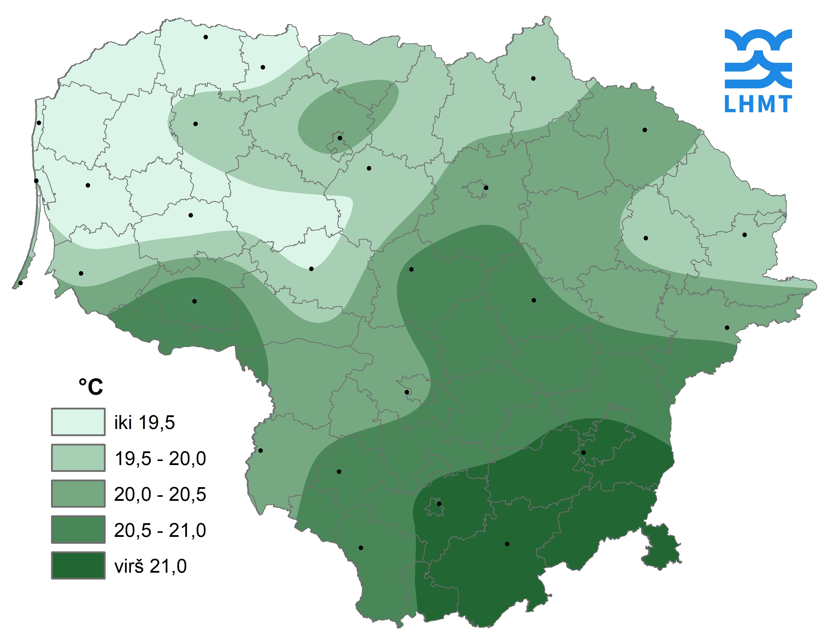  1 pav. Birželio mėnesio vidutinė oro temperatūra