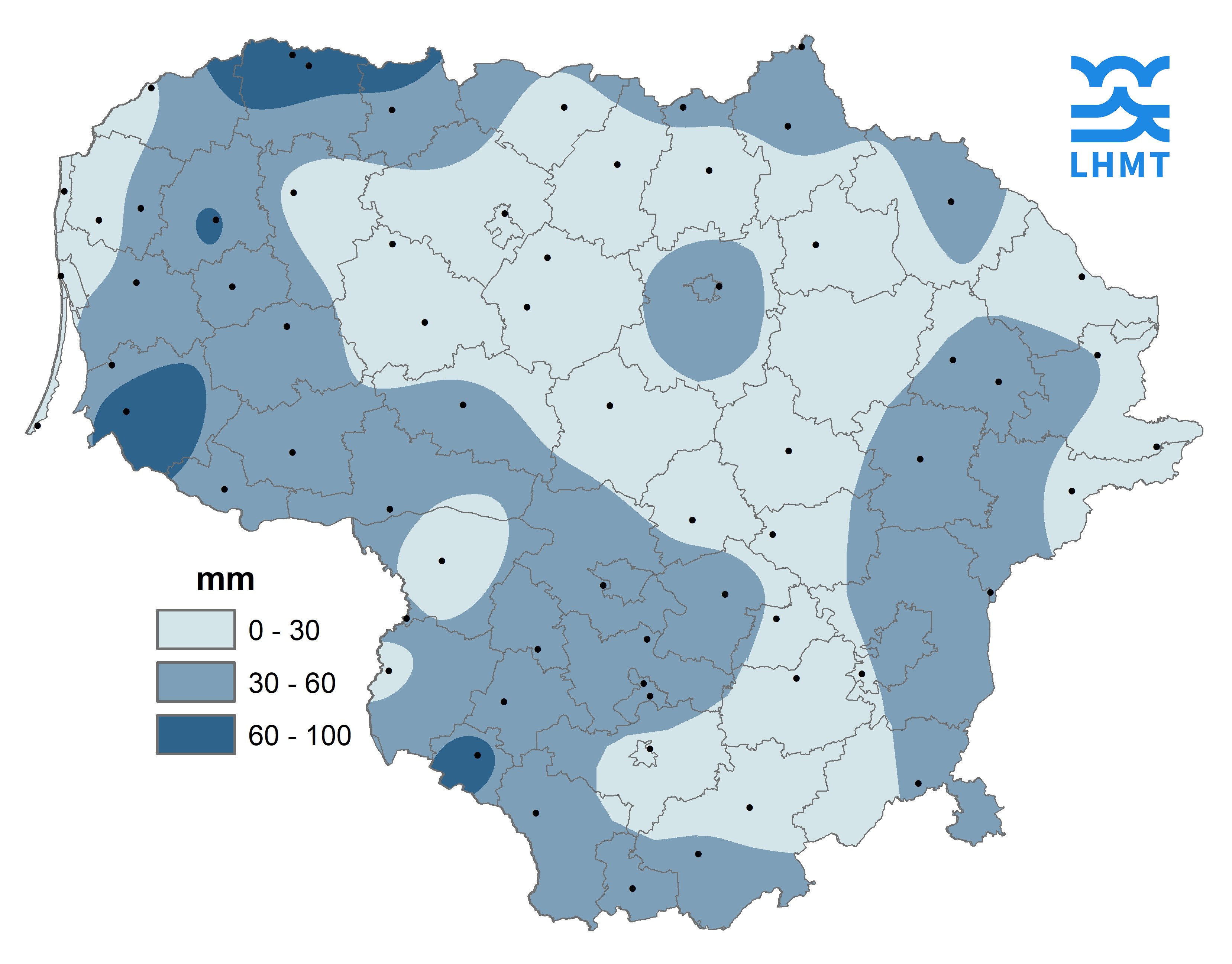  2 pav. Birželio mėnesio kritulių kiekis