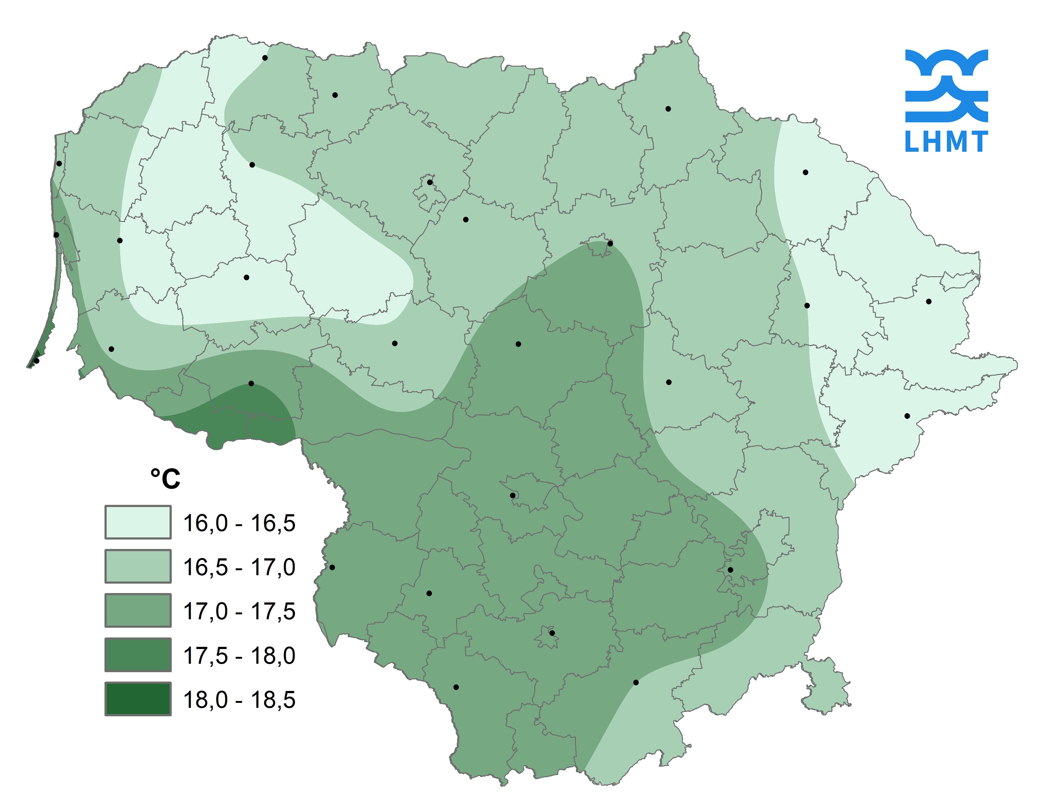  1 pav. Liepos mėnesio vidutinė oro temperatūra