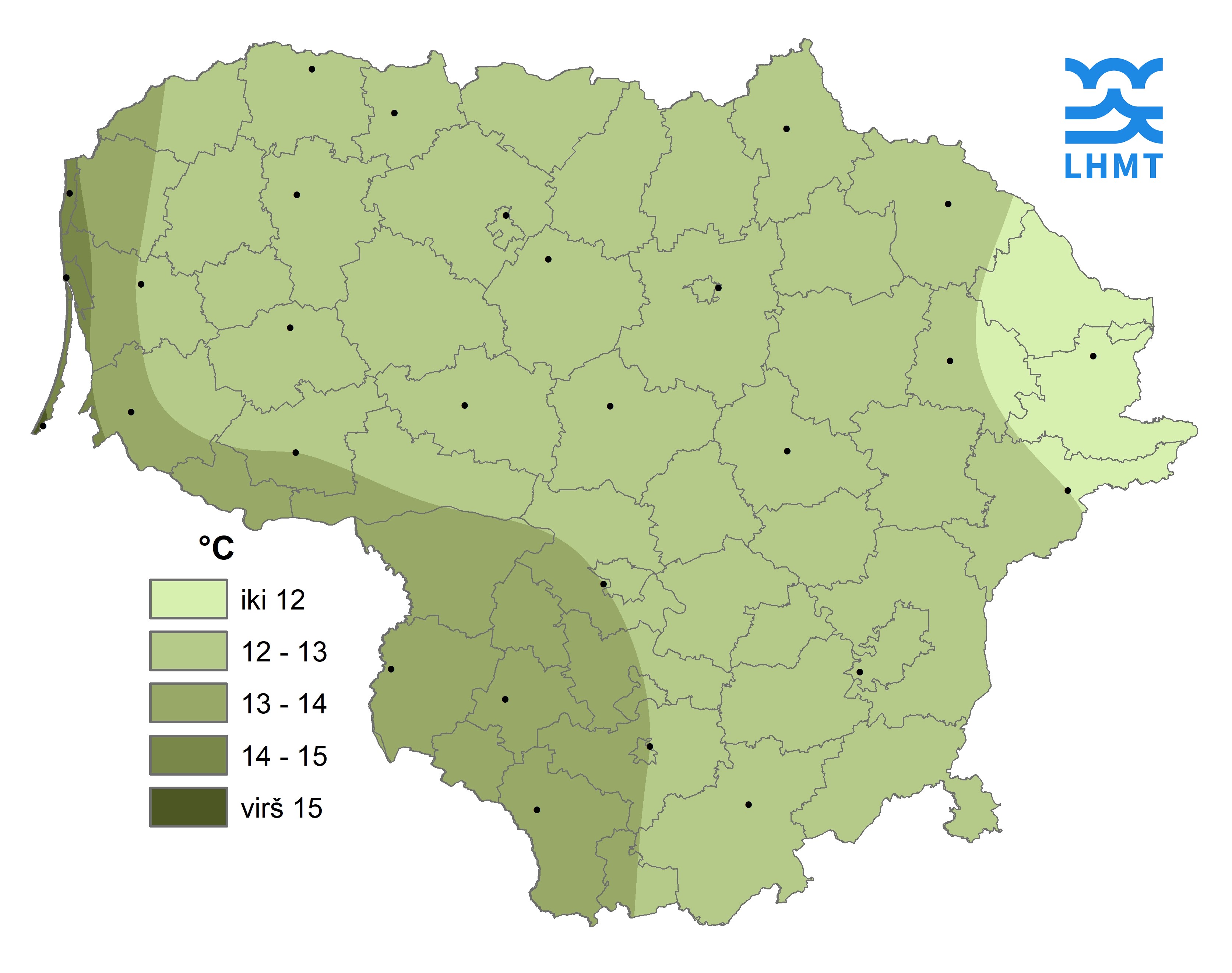  1 pav. Rugsėjo mėnesio vidutinė oro temperatūra