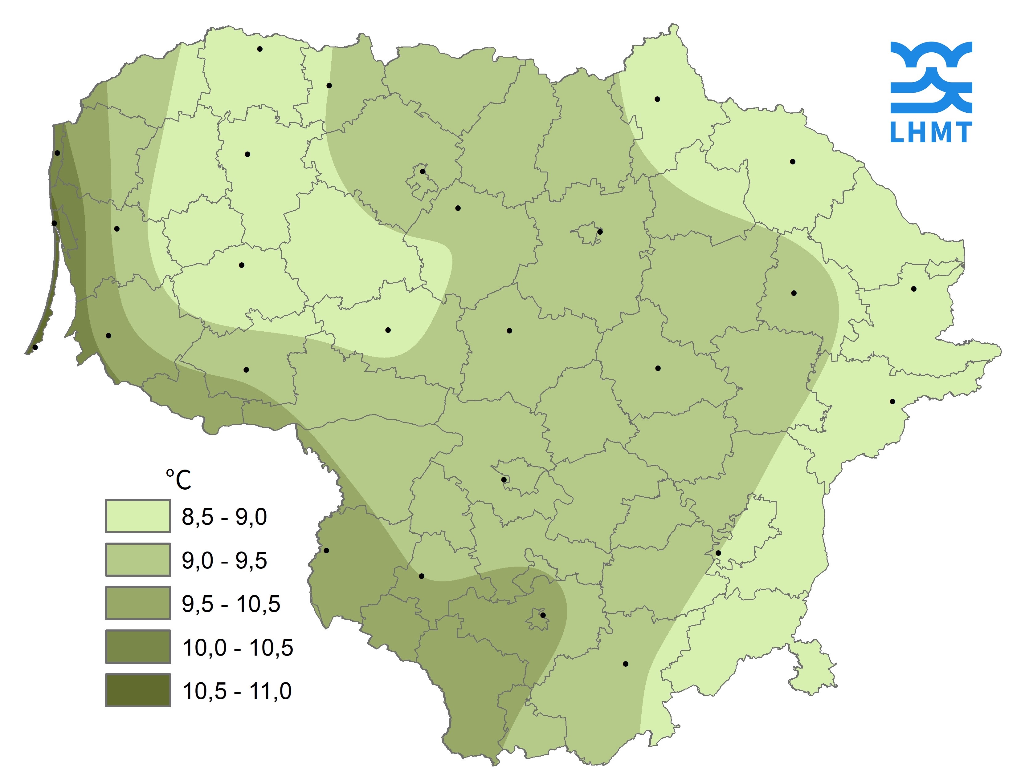  1 pav. Spalio mėnesio vidutinė oro temperatūra