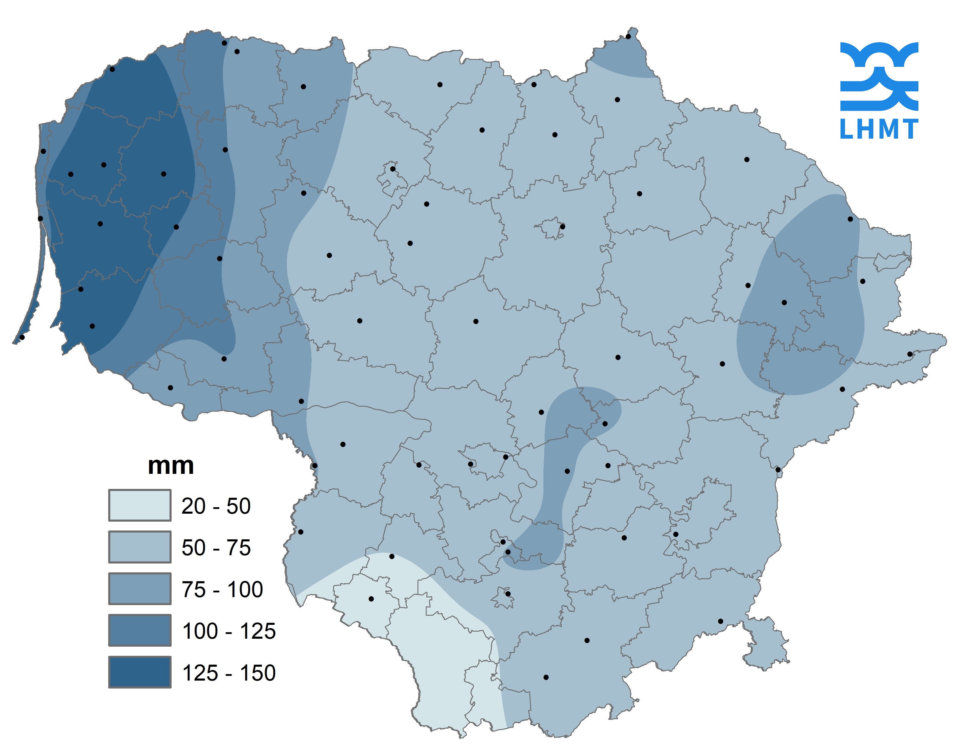  2 pav. Spalio mėnesio kritulių kiekis