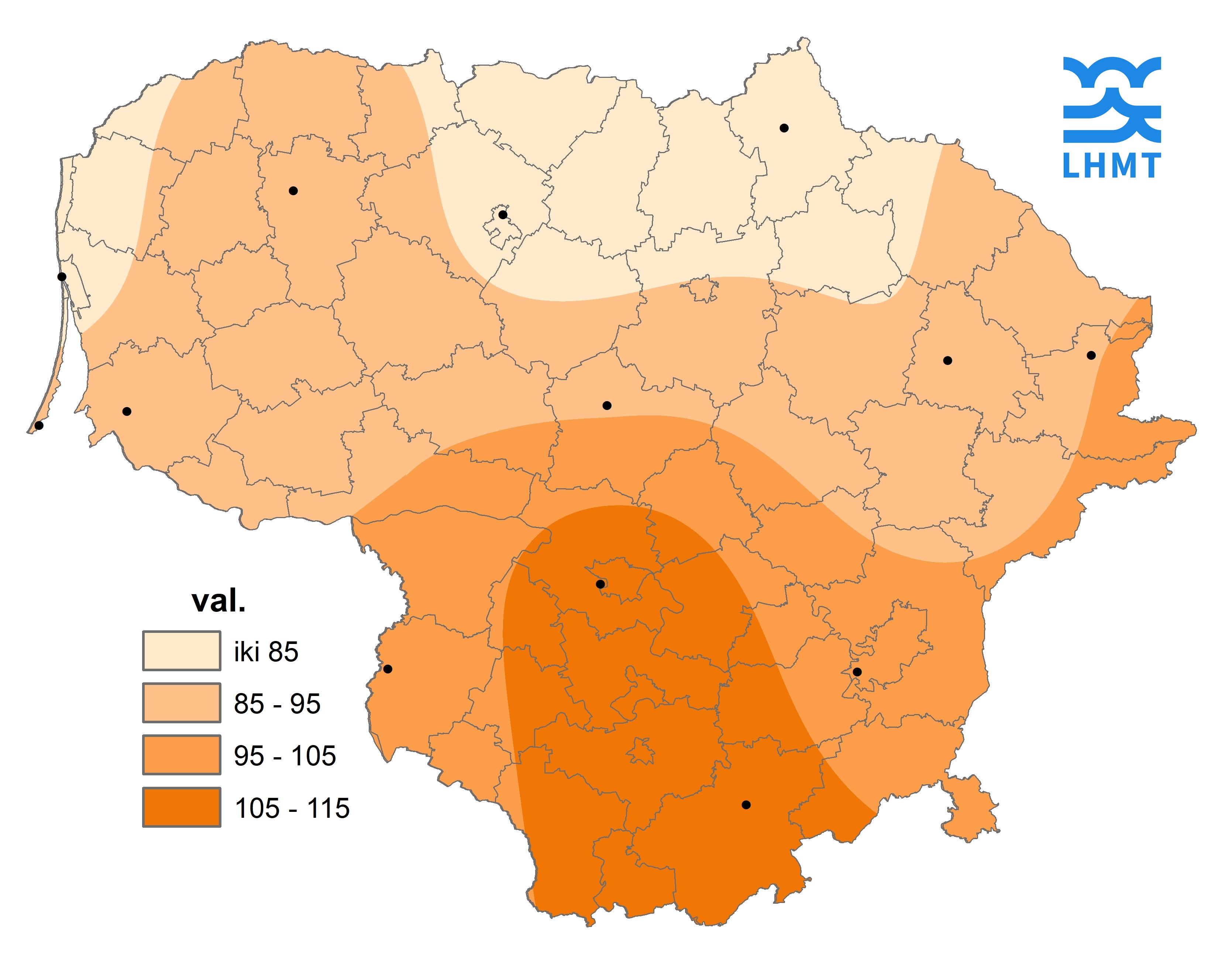  3 pav. Saulės spindėjimo trukmė spalio mėnesį