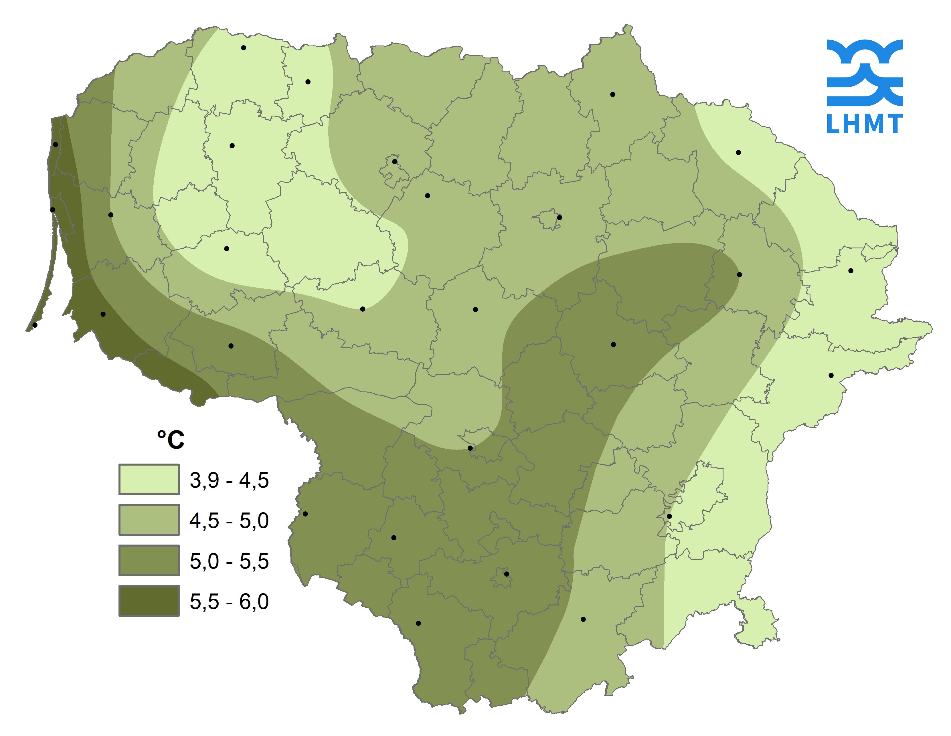  1 pav. Lapkričio mėnesio vidutinė oro temperatūra