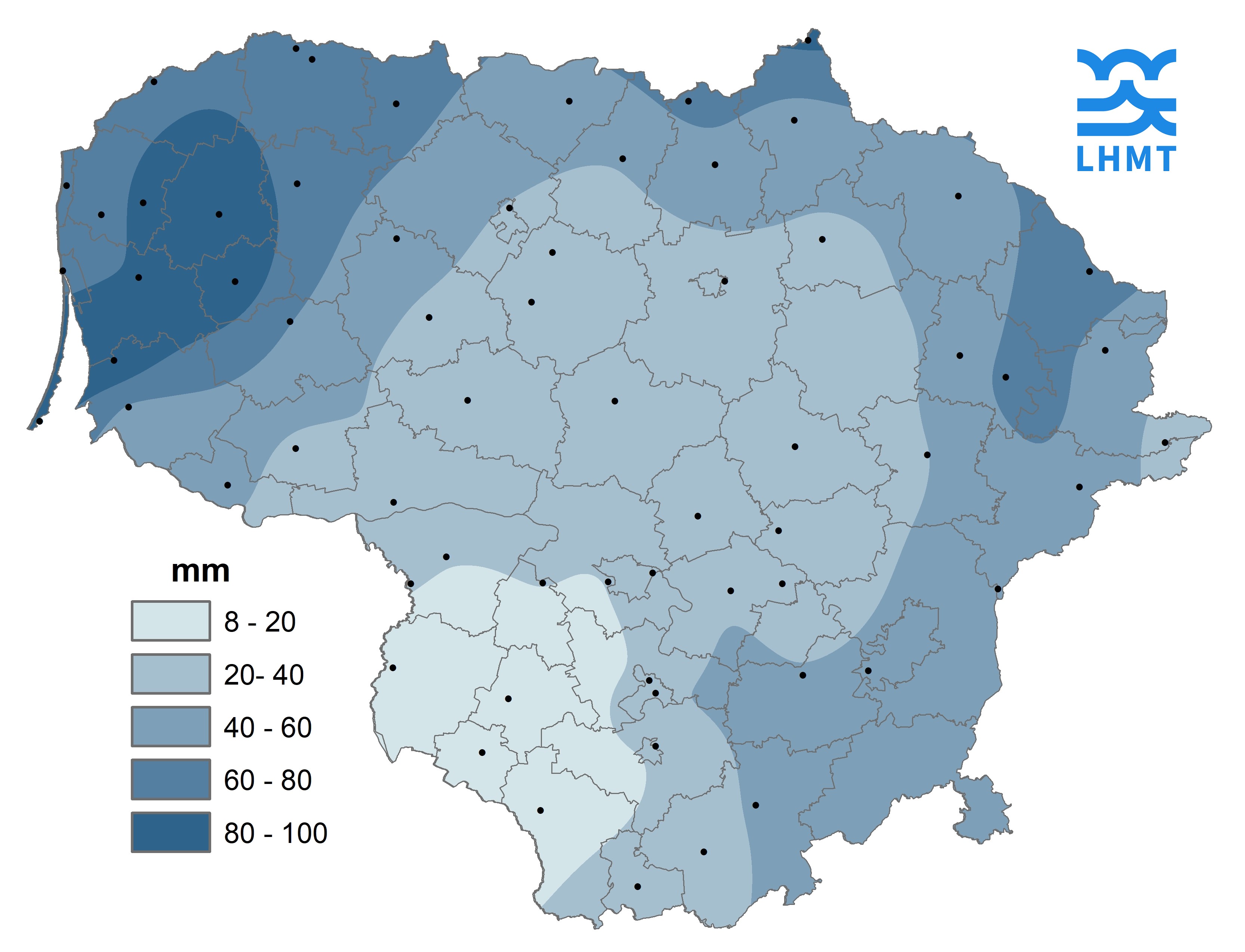  2 pav. Lapkričio mėnesio kritulių kiekis