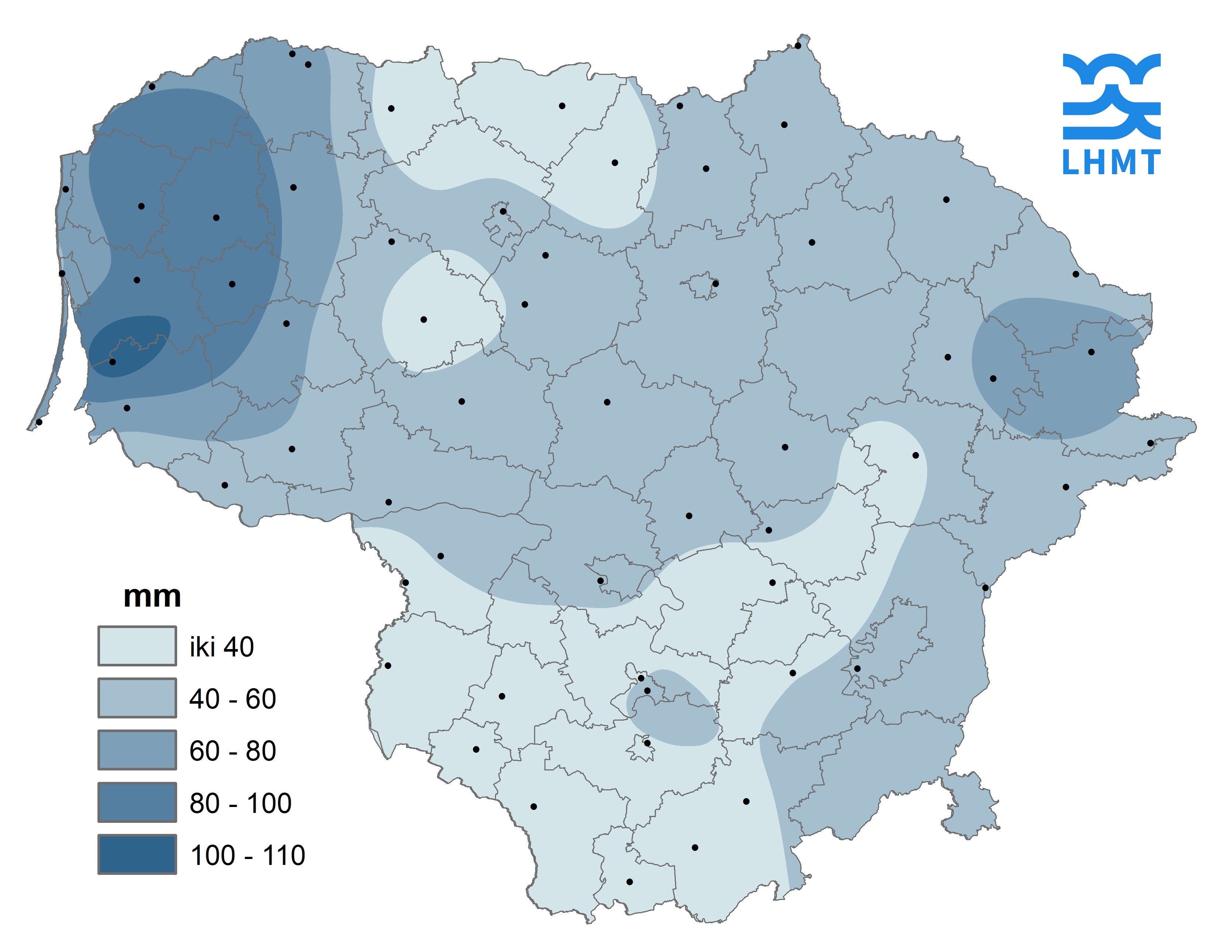  2 pav. Gruodžio mėnesio kritulių kiekis