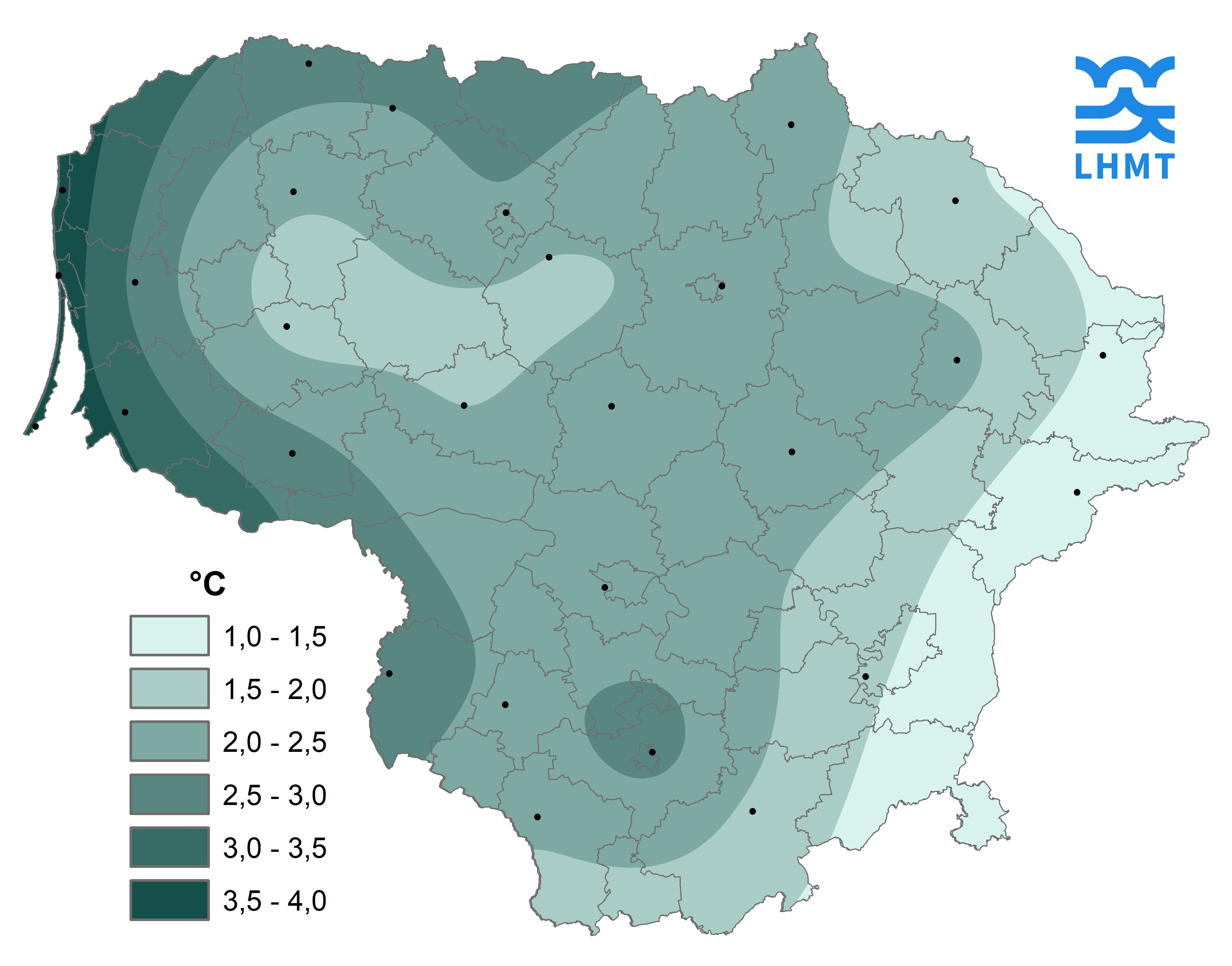  1 pav. Vasario mėnesio vidutinė oro temperatūra