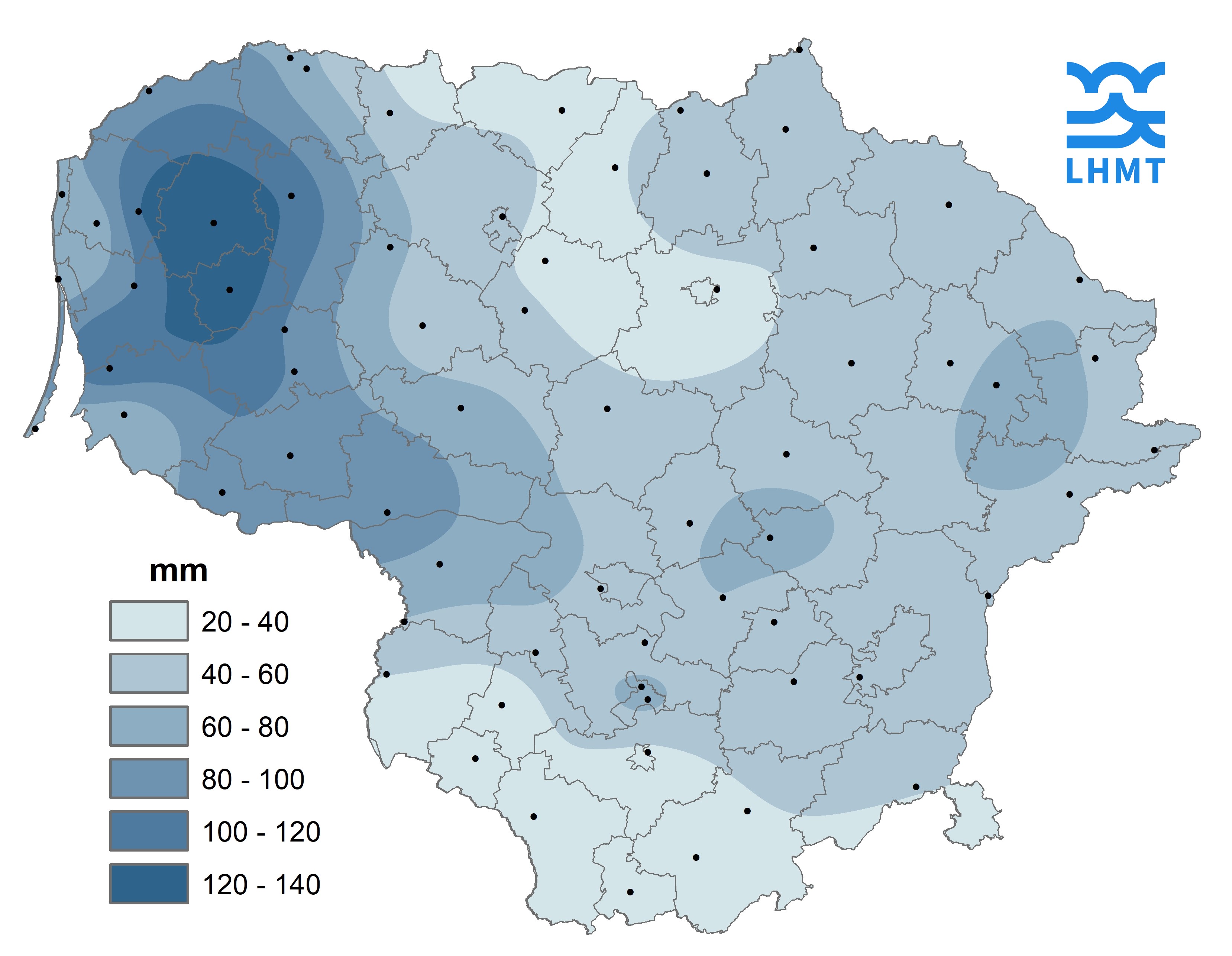  2 pav. Vasario mėnesio kritulių kiekis