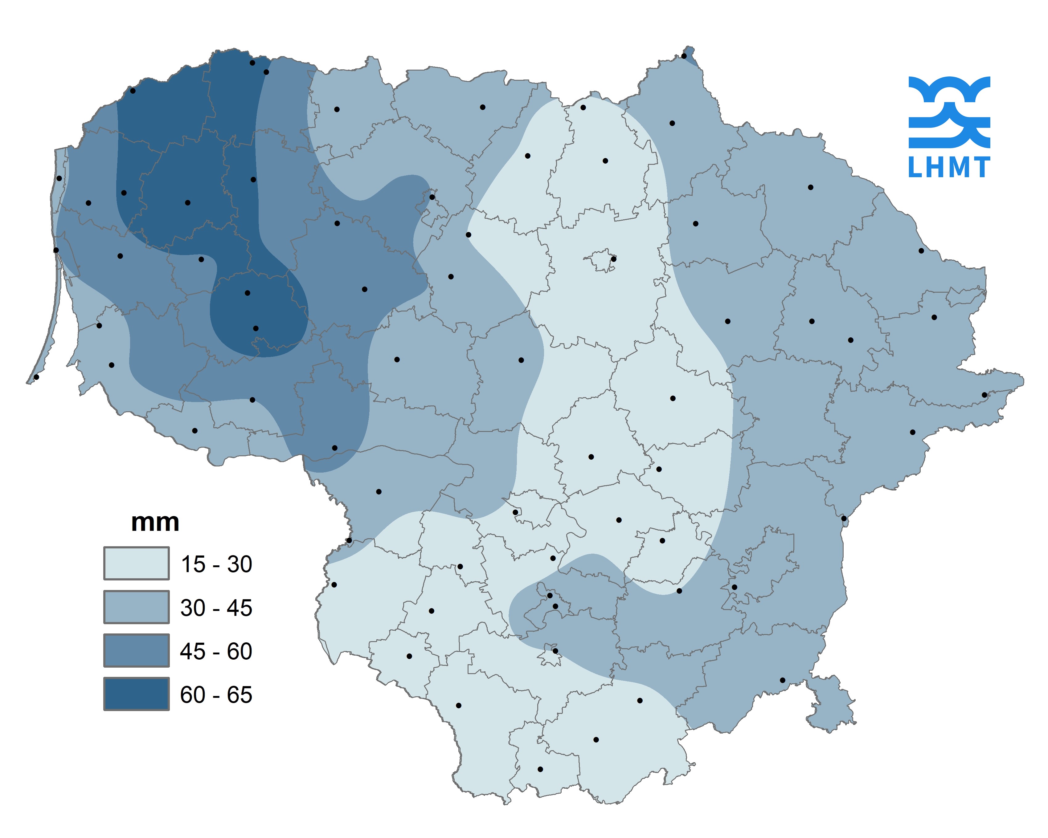  2 pav. Kovo mėnesio kritulių kiekis