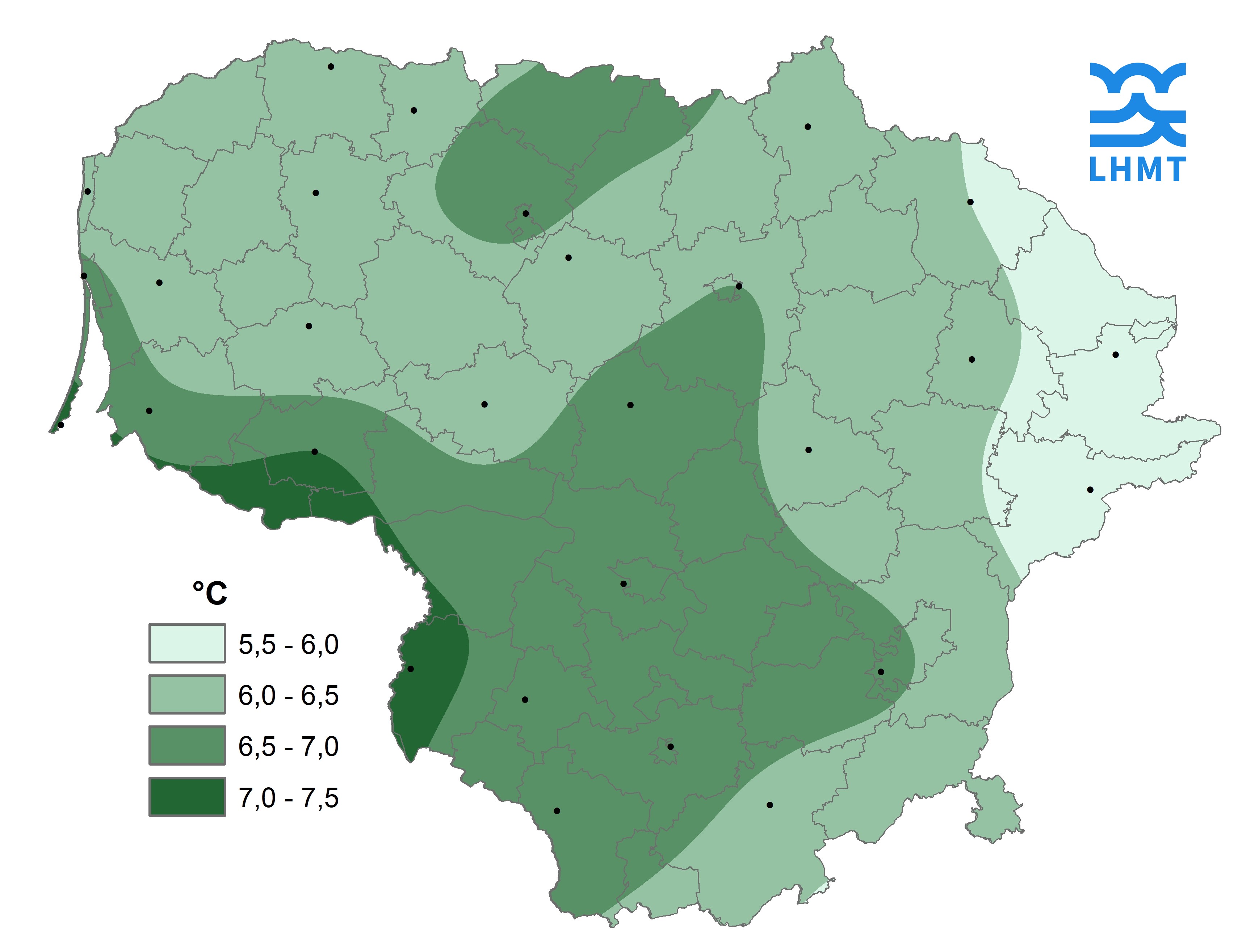  1 pav. Balandžio mėnesio vidutinė oro temperatūra