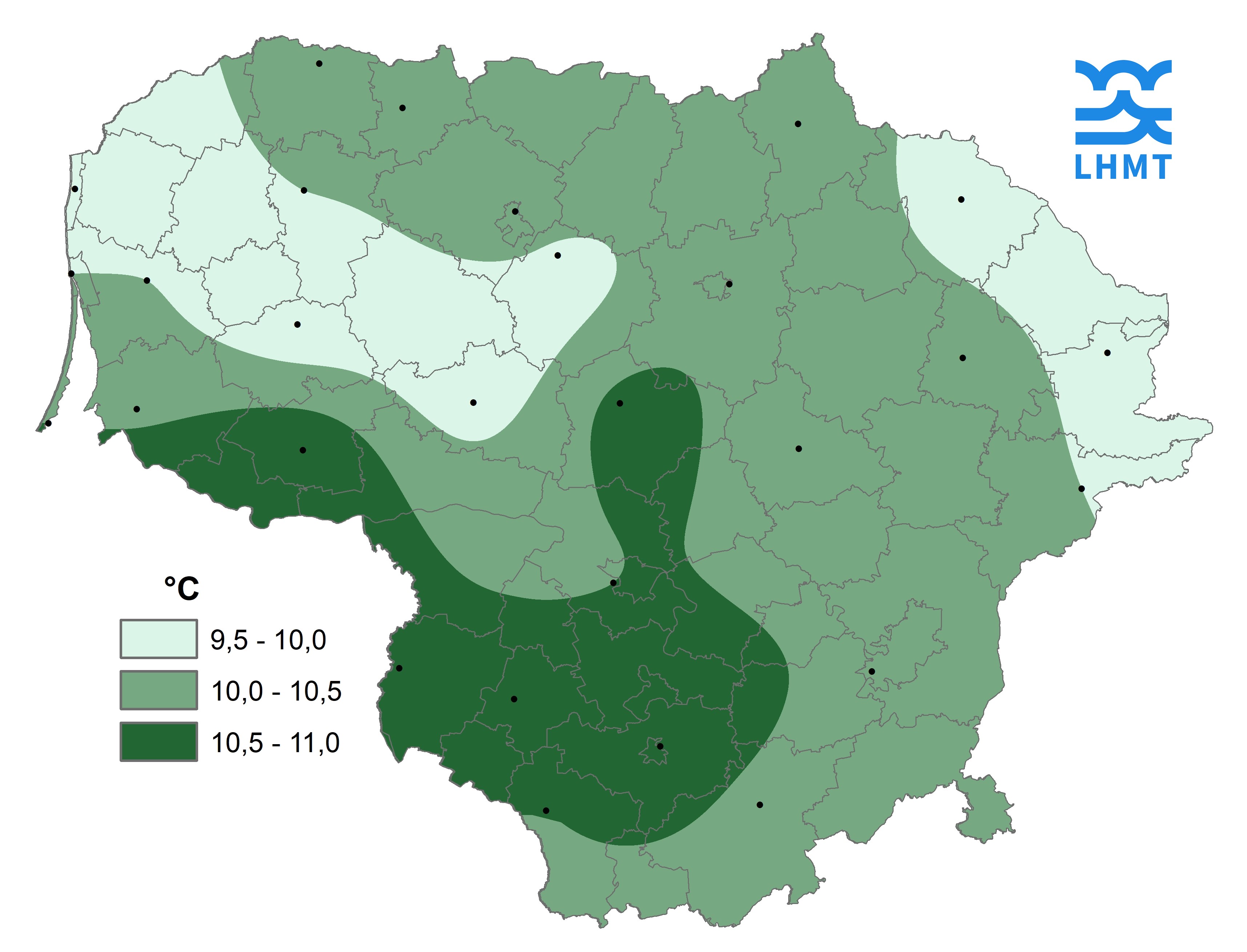  1 pav. Gegužės mėnesio vidutinė oro temperatūra