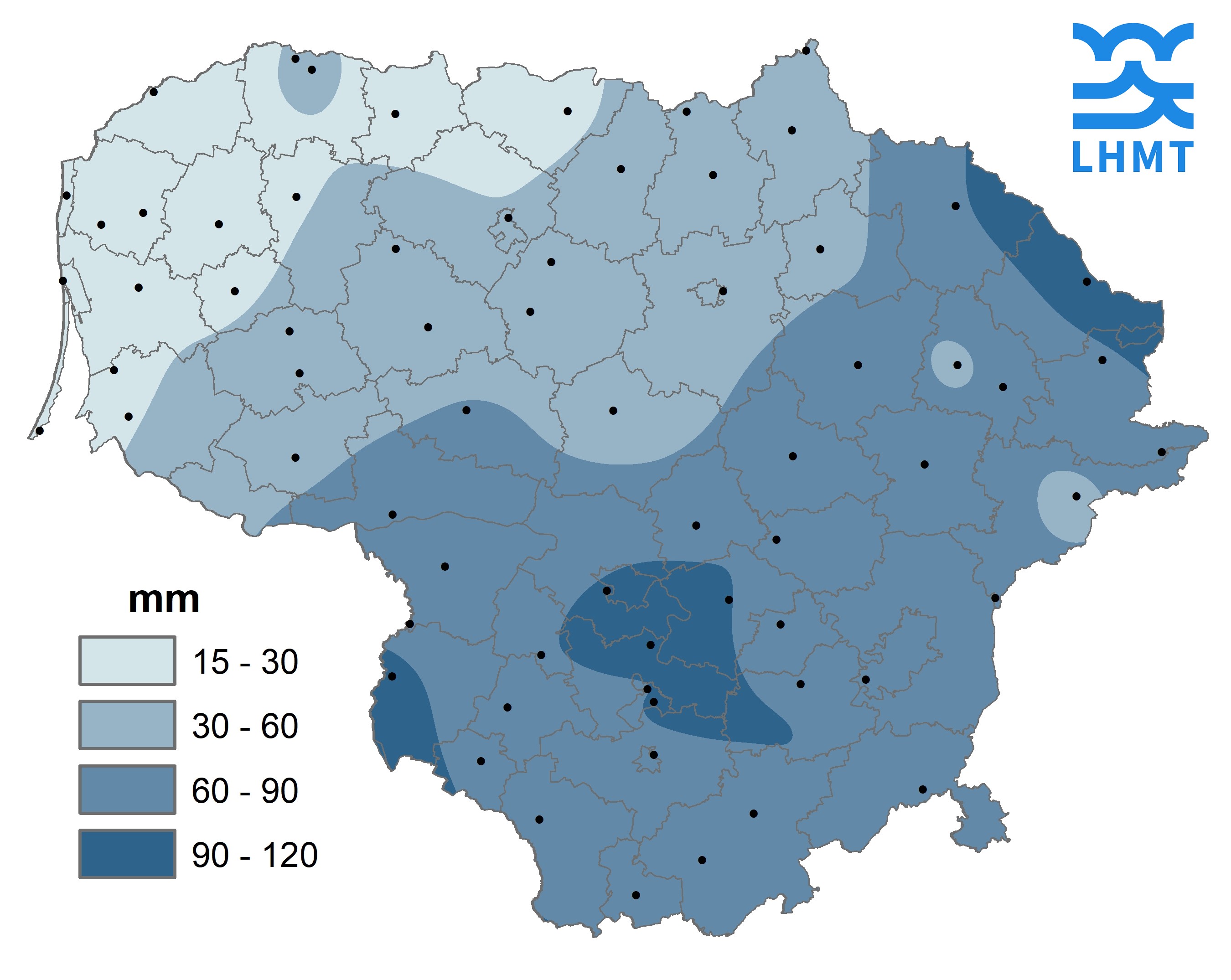  2 pav. Gegužės mėnesio kritulių kiekis