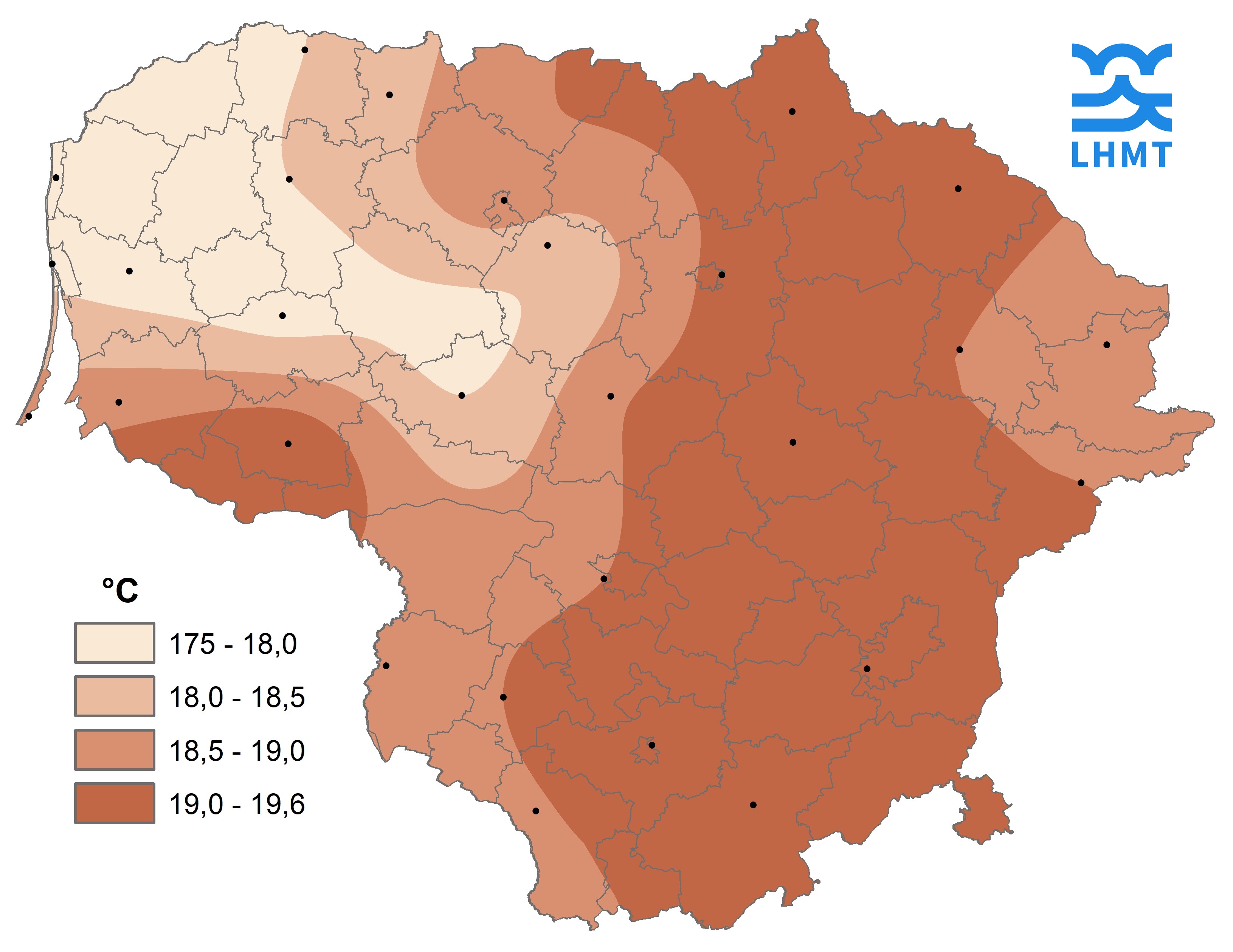  1 pav. Birželio mėnesio vidutinė oro temperatūra