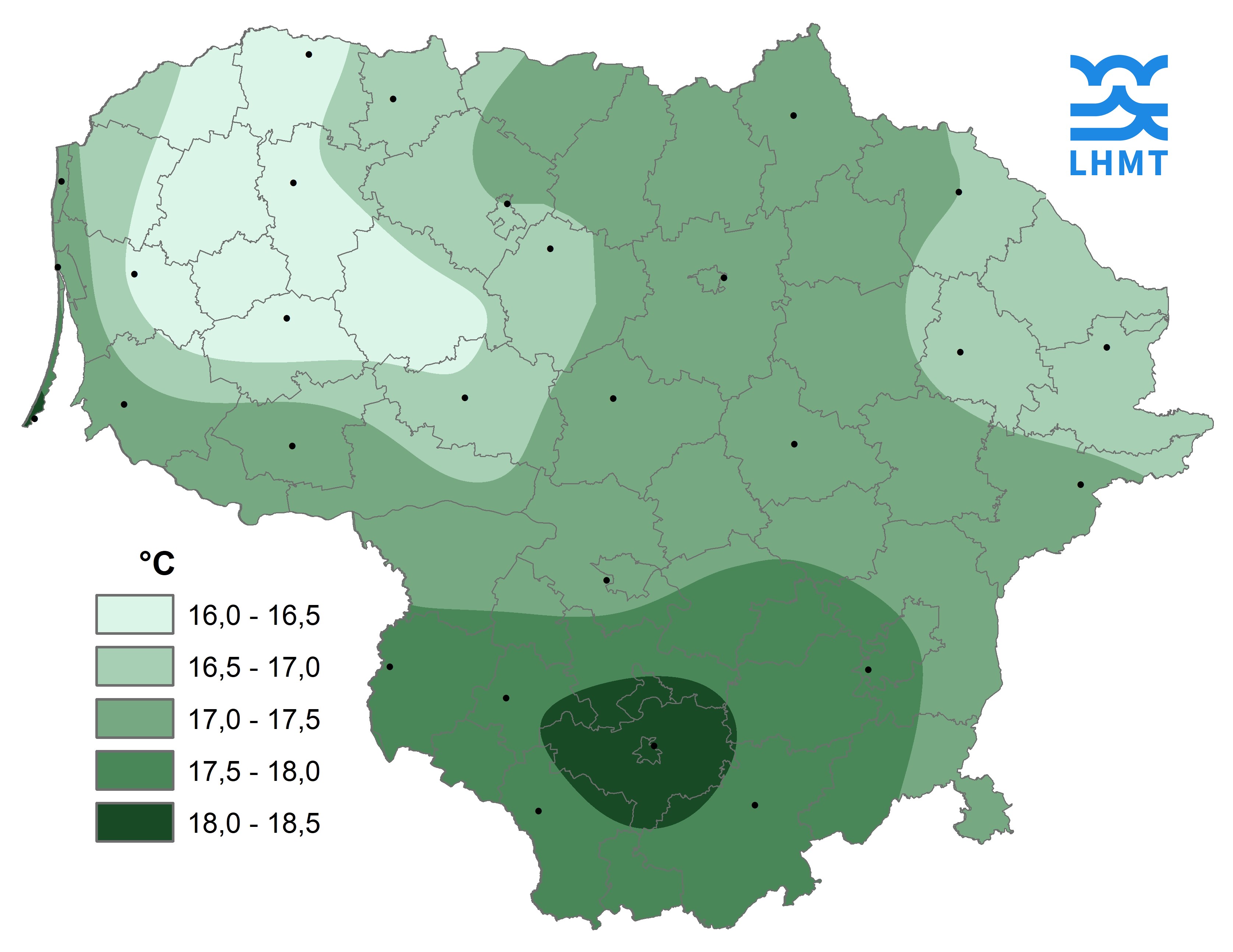  1 pav. Liepos mėnesio vidutinė oro temperatūra