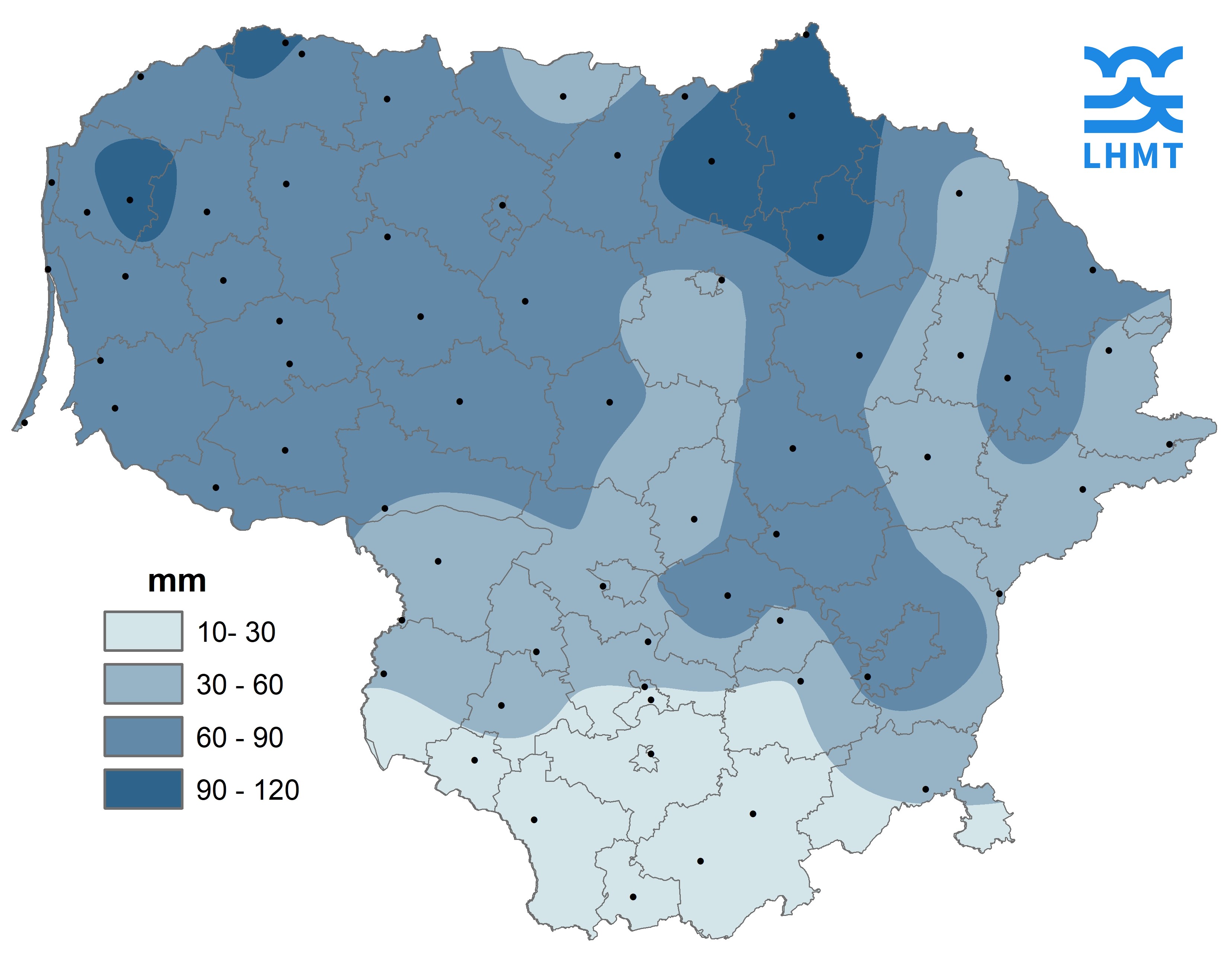  2 pav. Liepos mėnesio kritulių kiekis