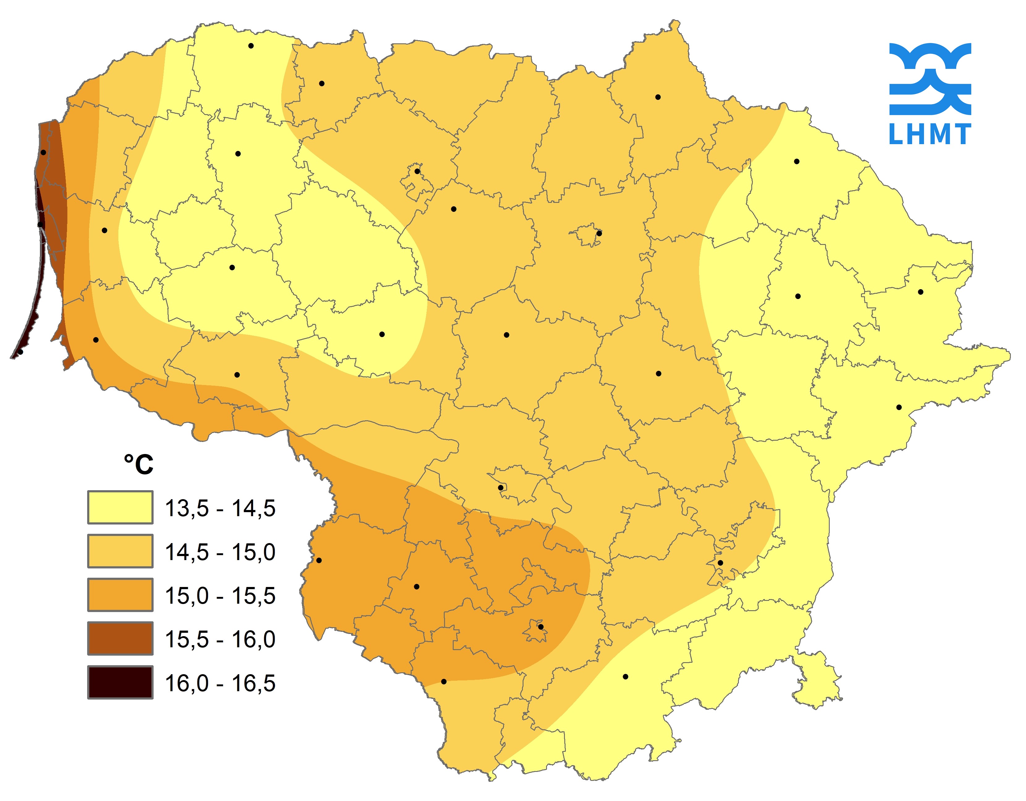  1 pav. Rugsėjo mėnesio vidutinė oro temperatūra