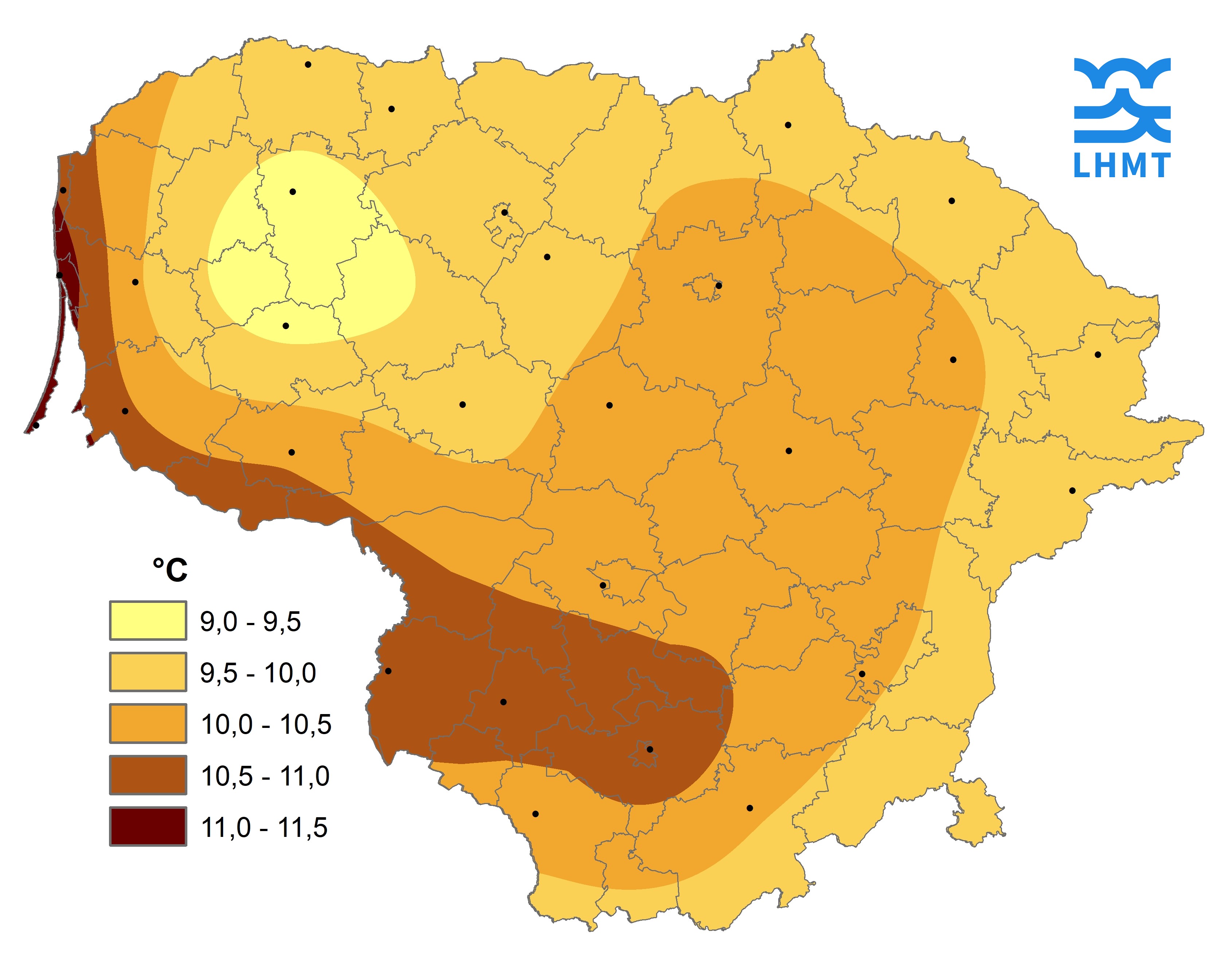  1 pav. Spalio mėnesio vidutinė oro temperatūra