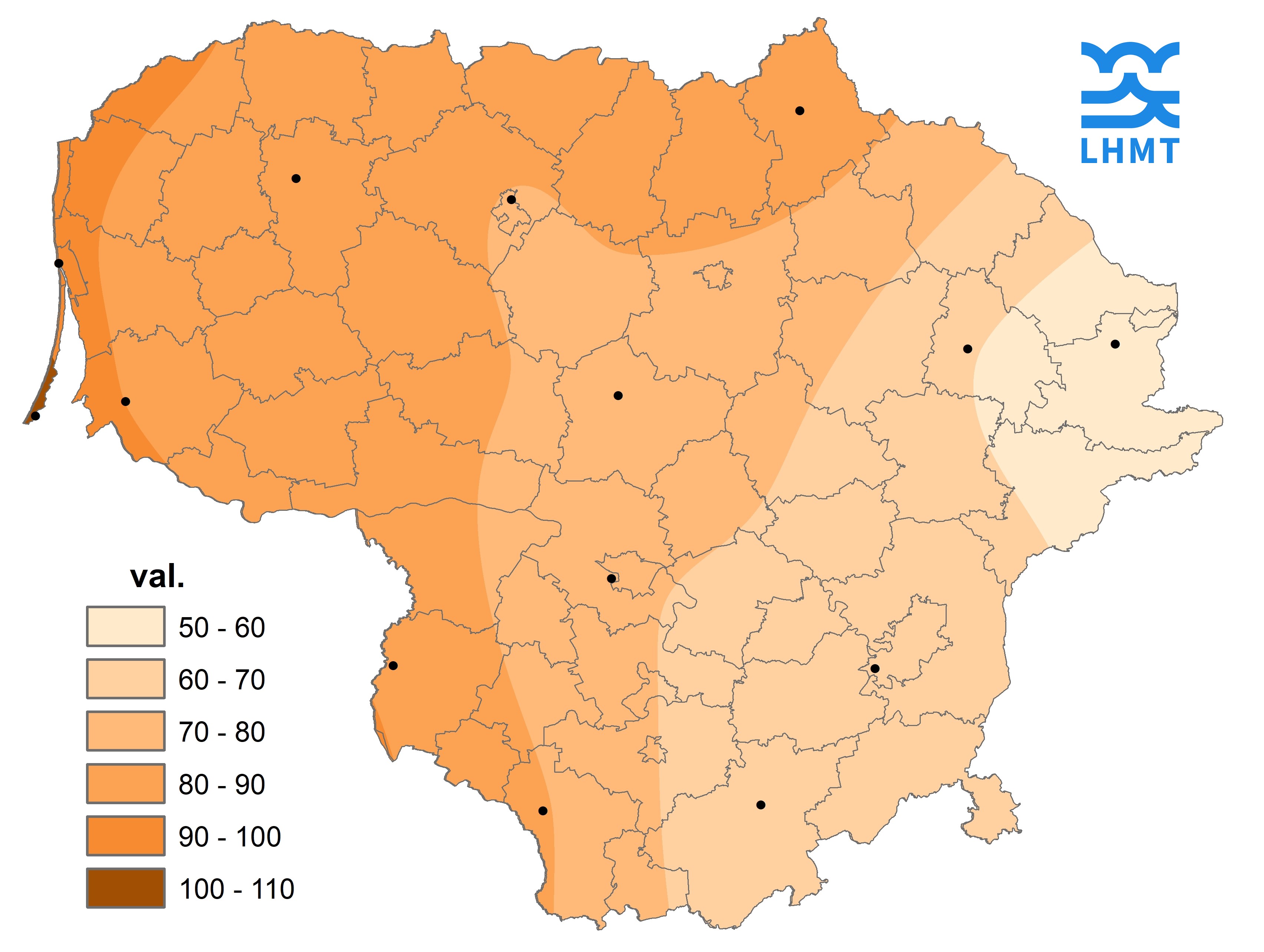  3 pav. Saulės spindėjimo trukmė spalio mėnesį