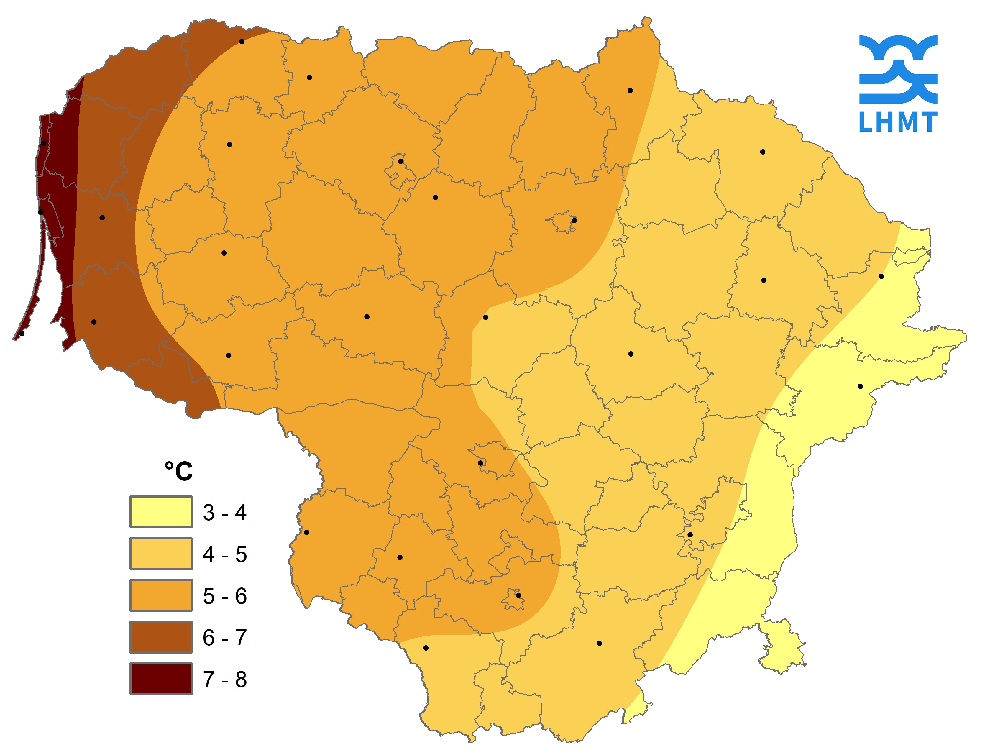  1 pav. Lapkričio mėnesio vidutinė oro temperatūra