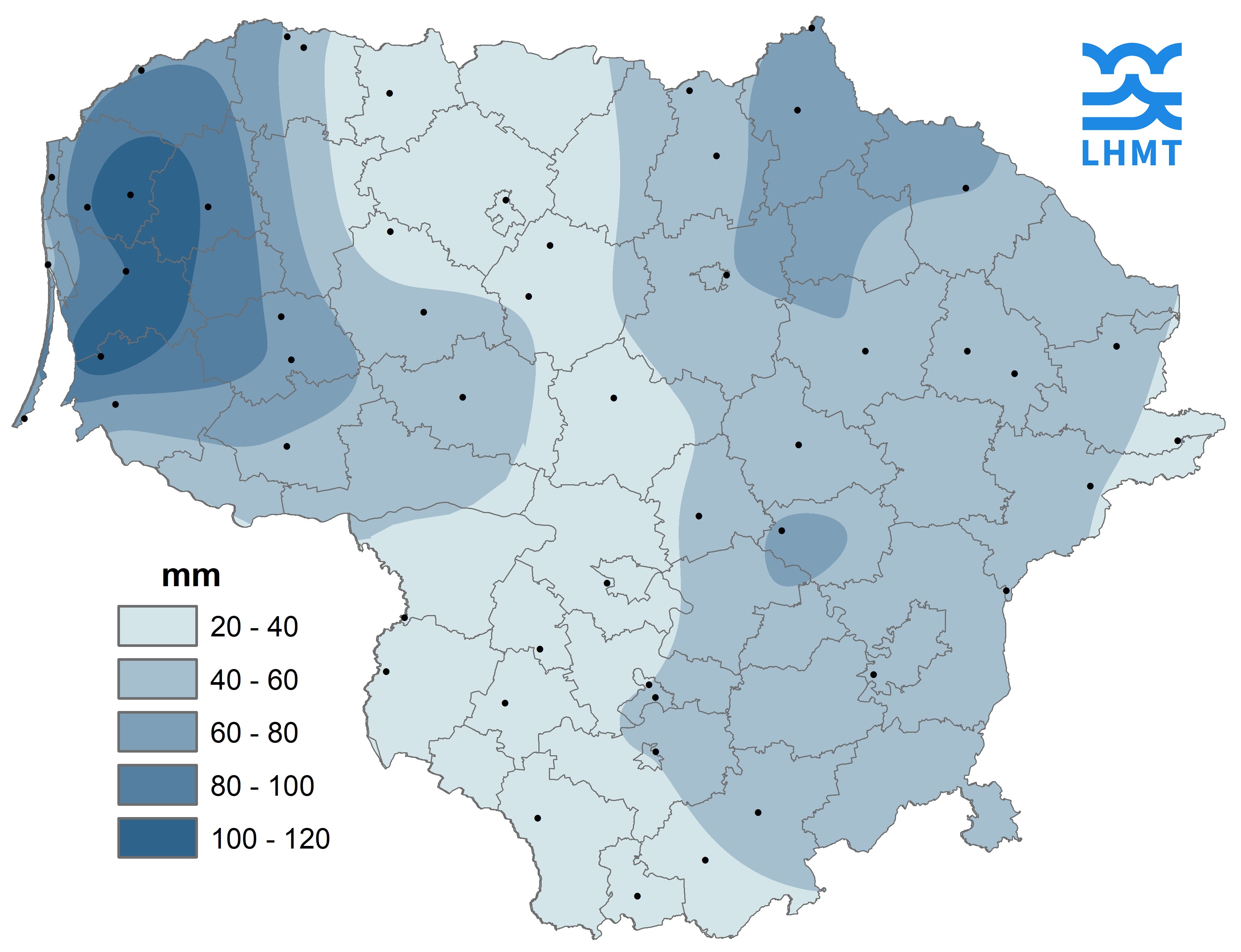  2 pav. Lapkričio mėnesio kritulių kiekis