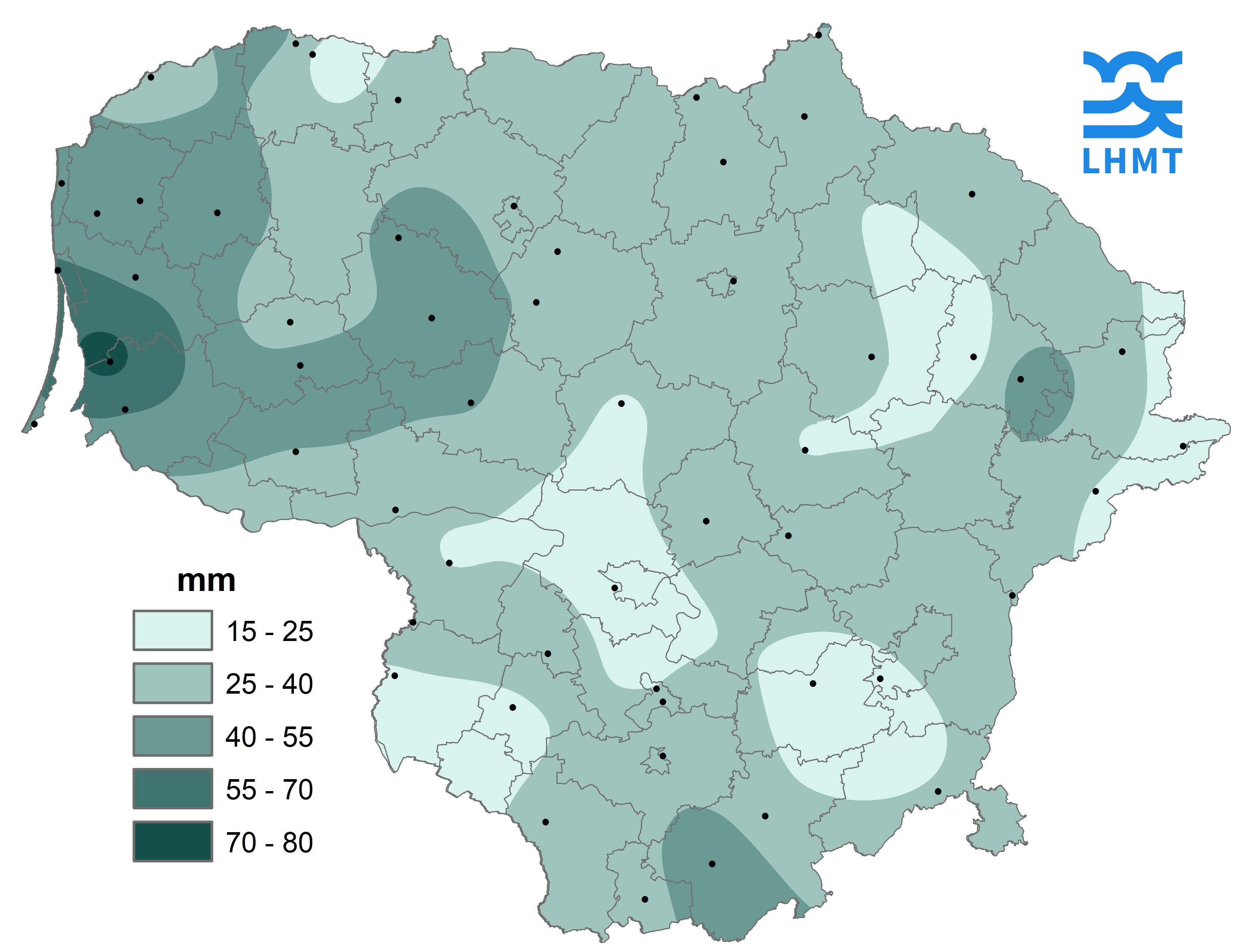  2 pav. Gruodžio mėnesio kritulių kiekis