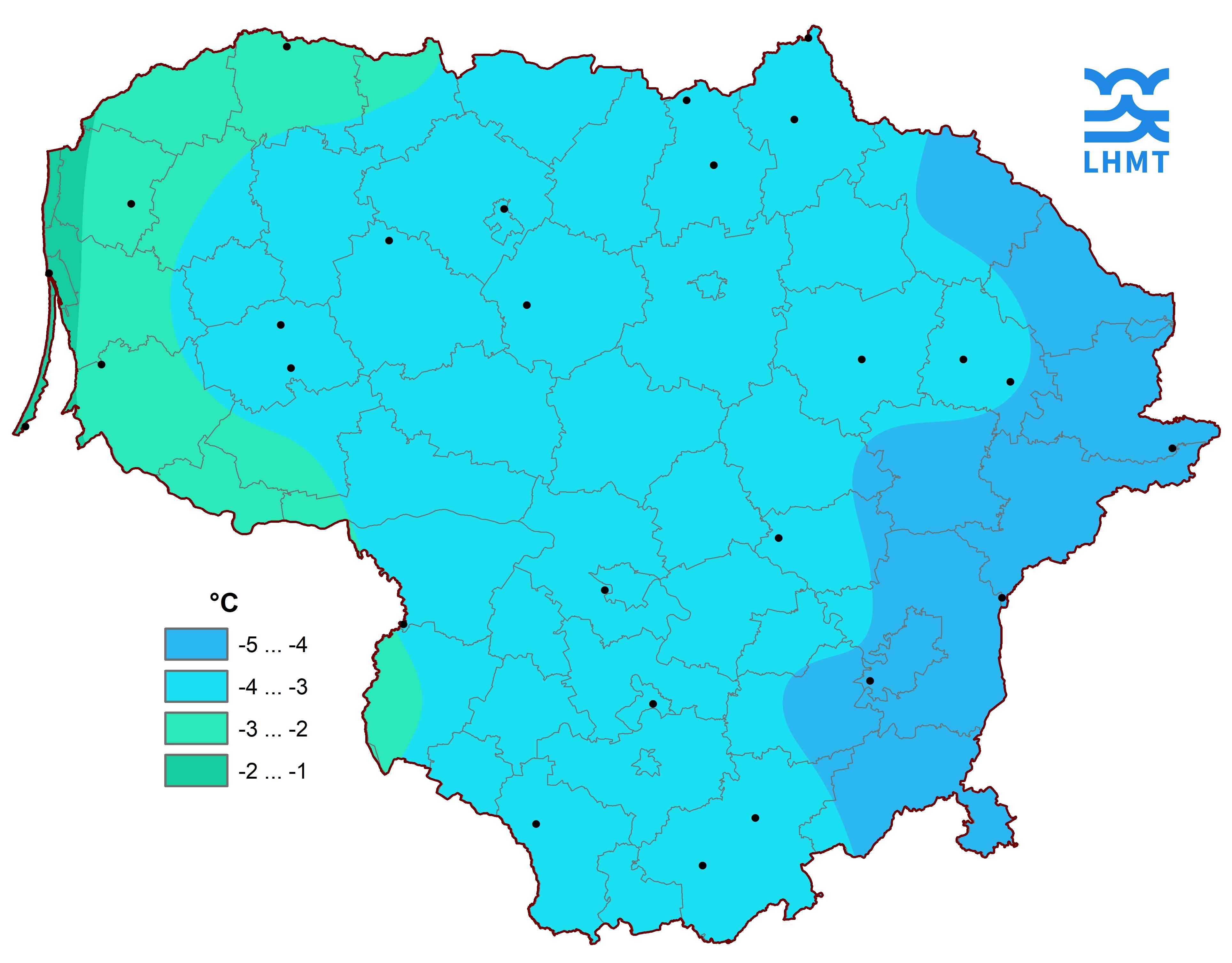  1 pav. Sausio mėnesio vidutinė oro temperatūra