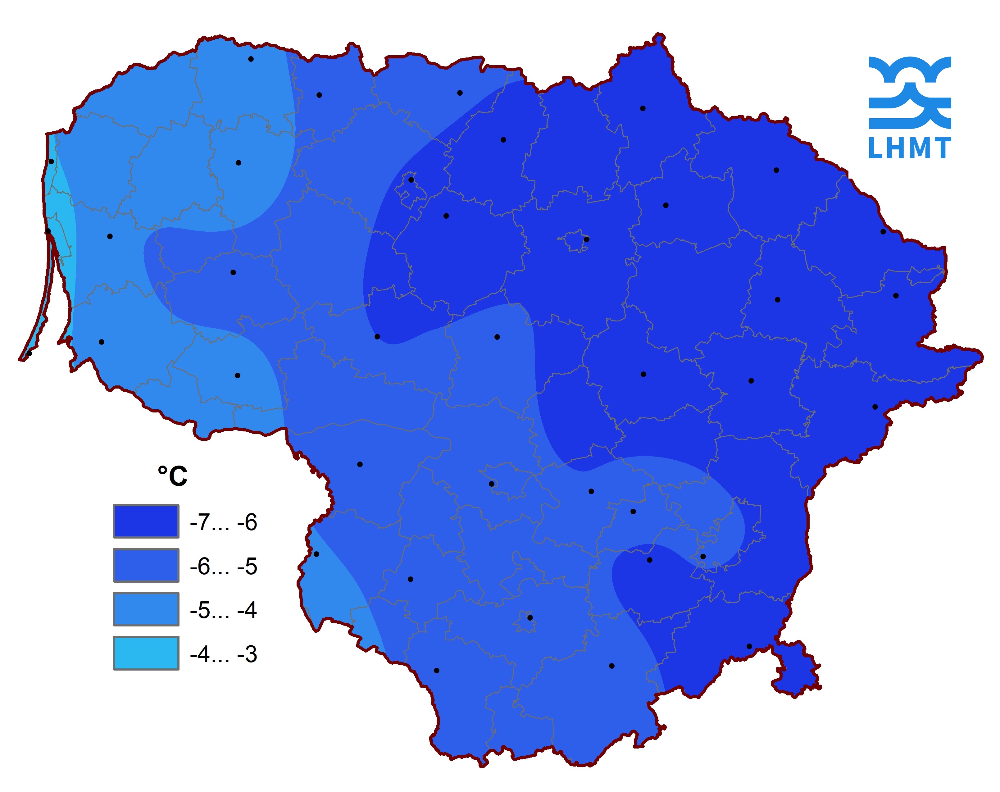  1 pav. Vasario mėnesio vidutinė oro temperatūra