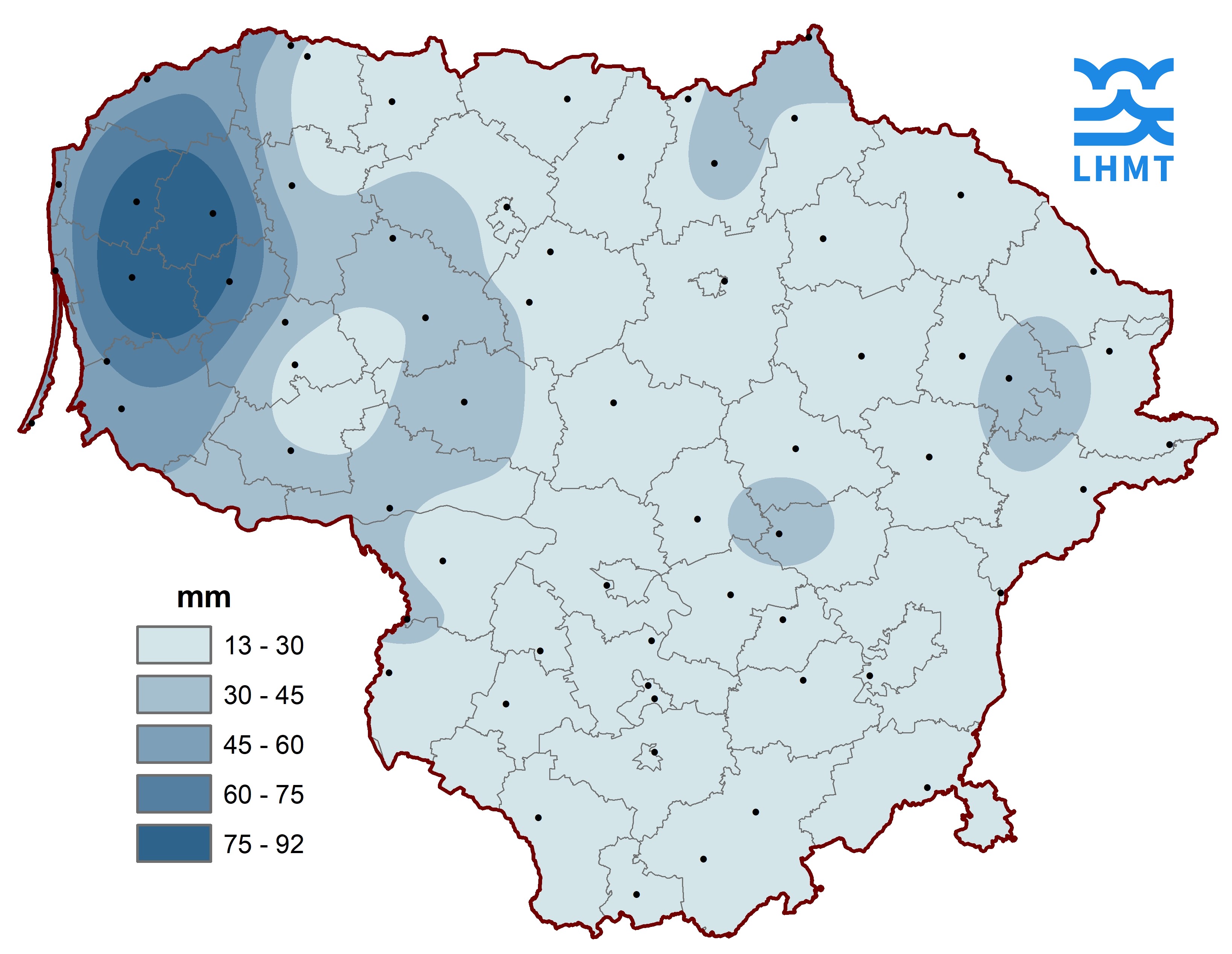  2 pav. Kovo mėnesio kritulių kiekis