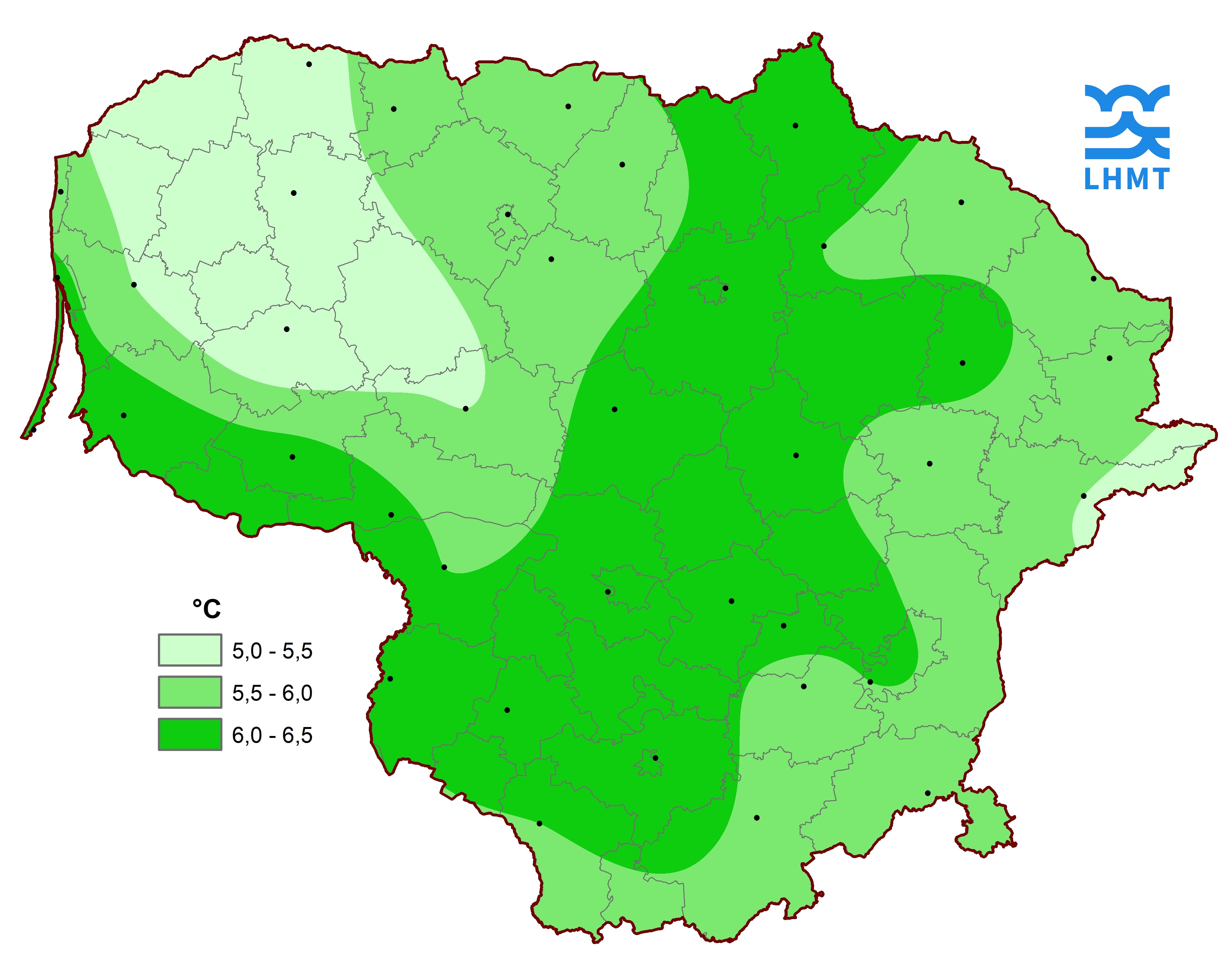  1 pav. Balandžio mėnesio vidutinė oro temperatūra