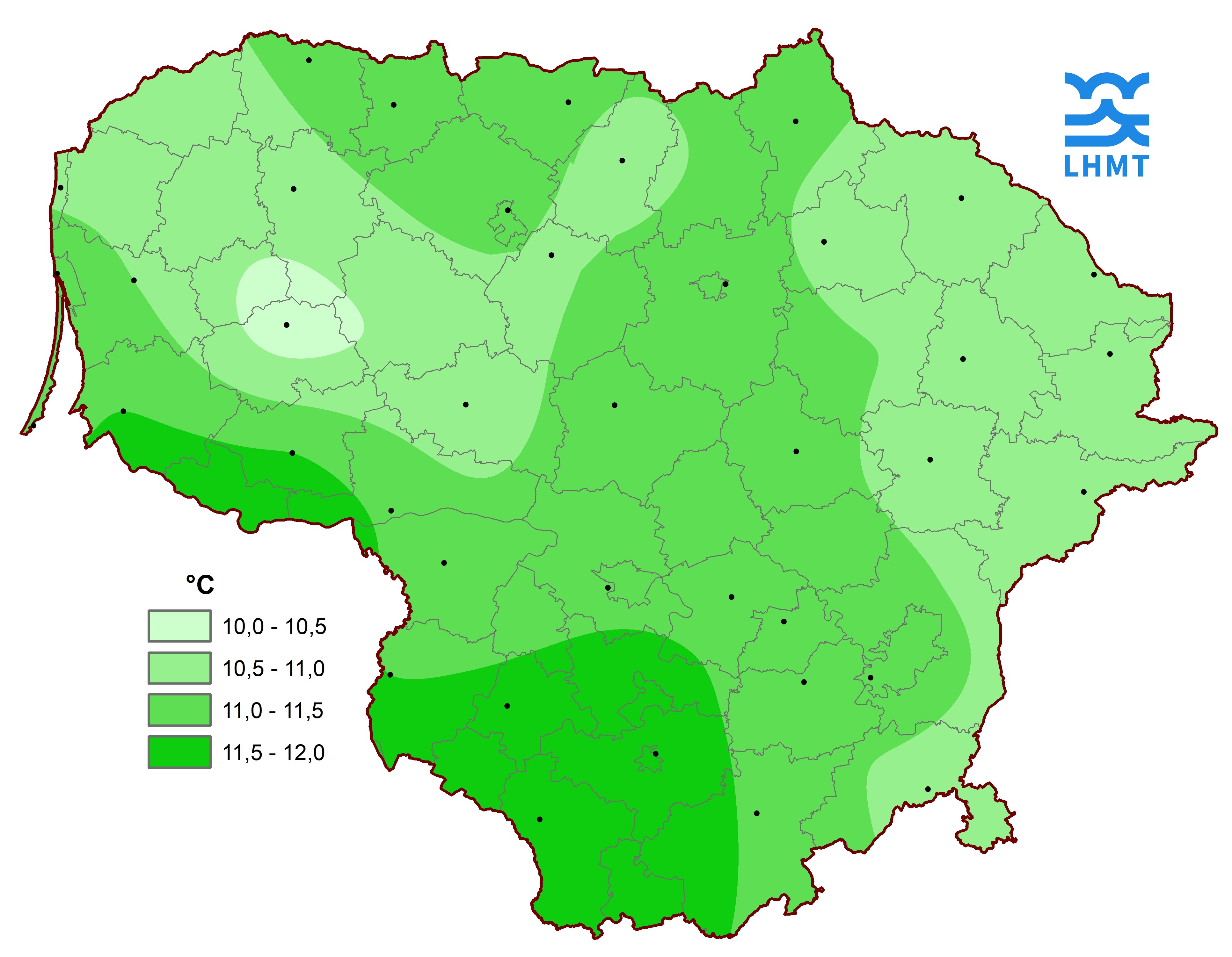  1 pav. Gegužės mėnesio vidutinė oro temperatūra