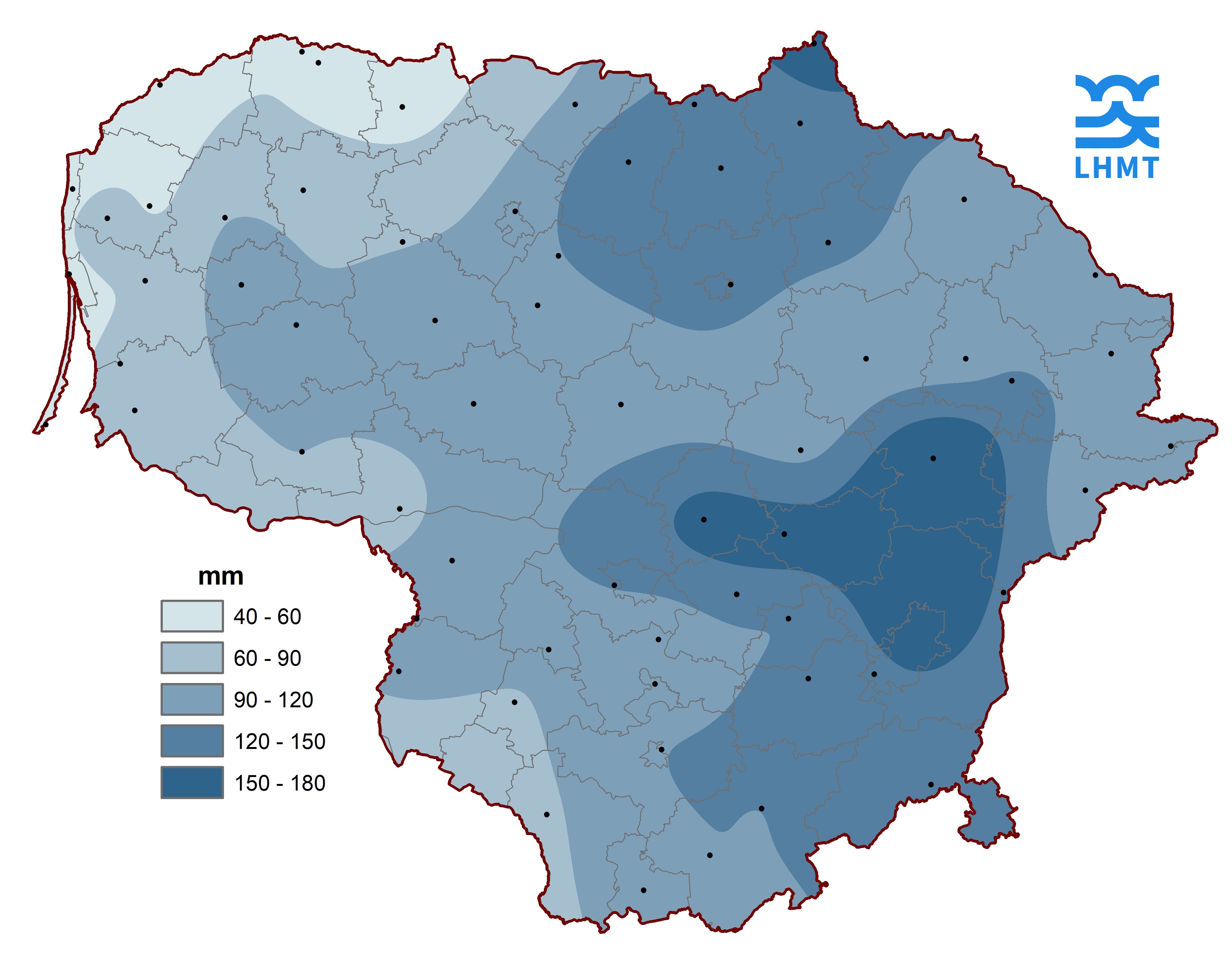  2 pav. Gegužės mėnesio kritulių kiekis