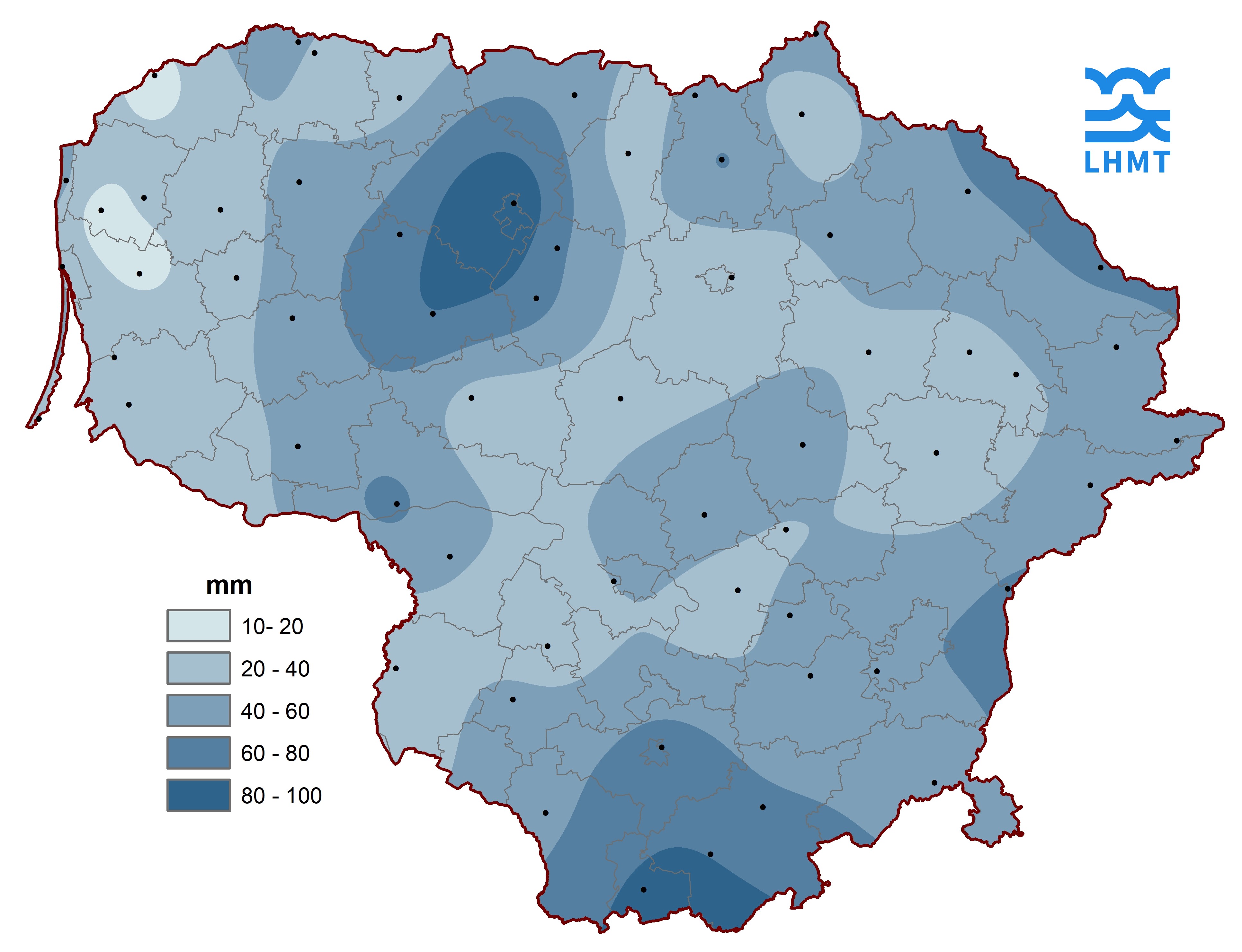  2 pav. Birželio mėnesio kritulių kiekis