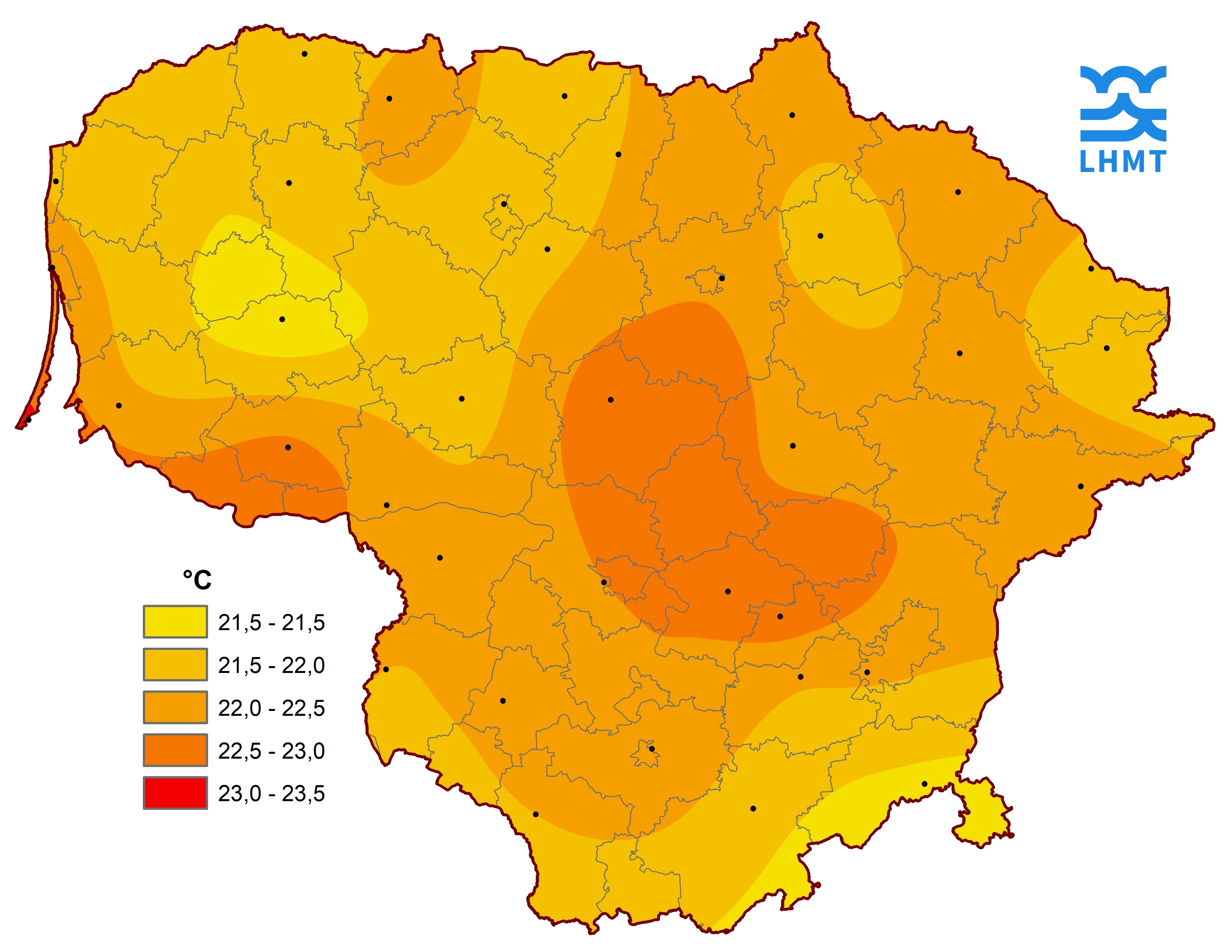  1 pav. Liepos mėnesio vidutinė oro temperatūra